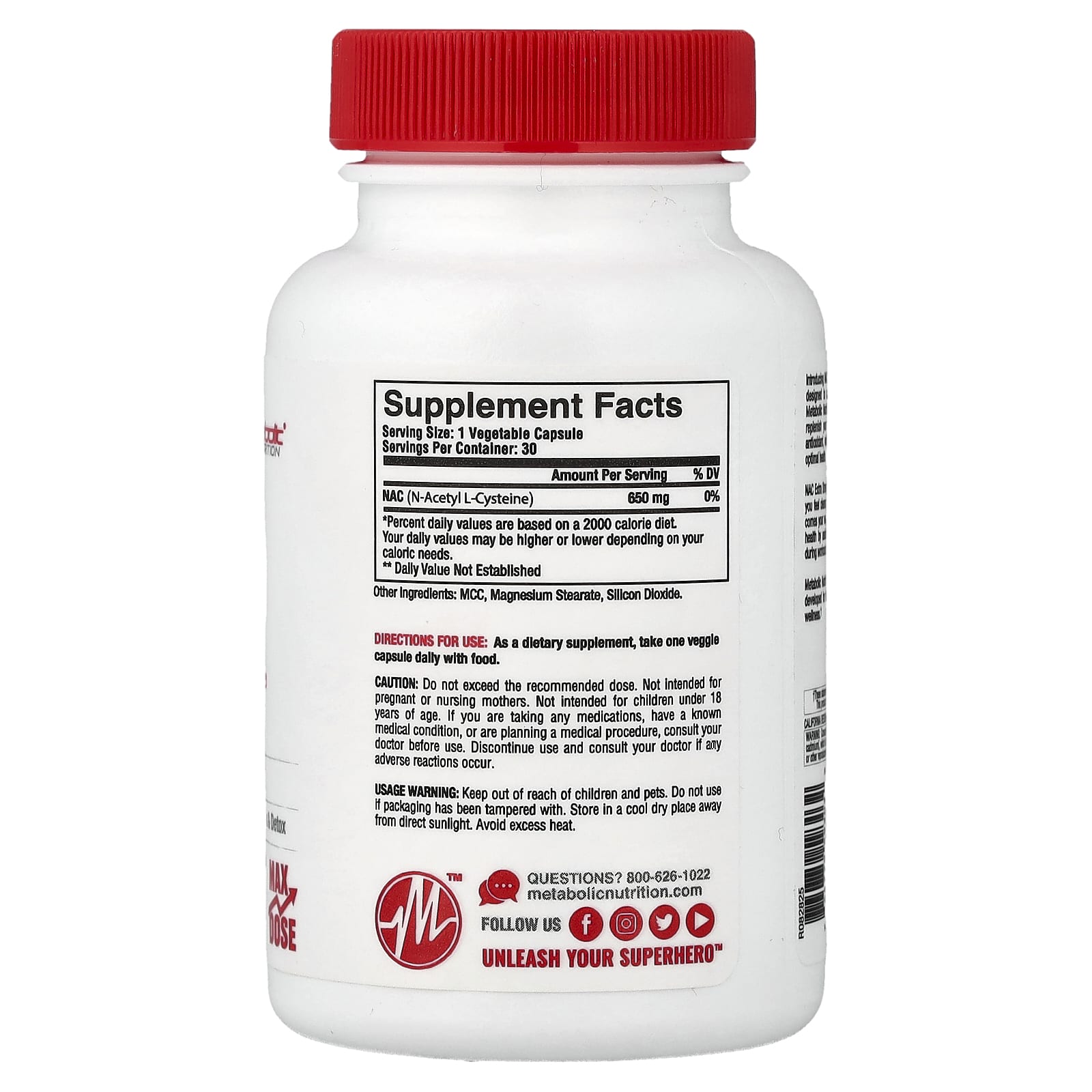 Metabolic Nutrition, NAC, 30 капсул (650 мг в 1 капсуле)