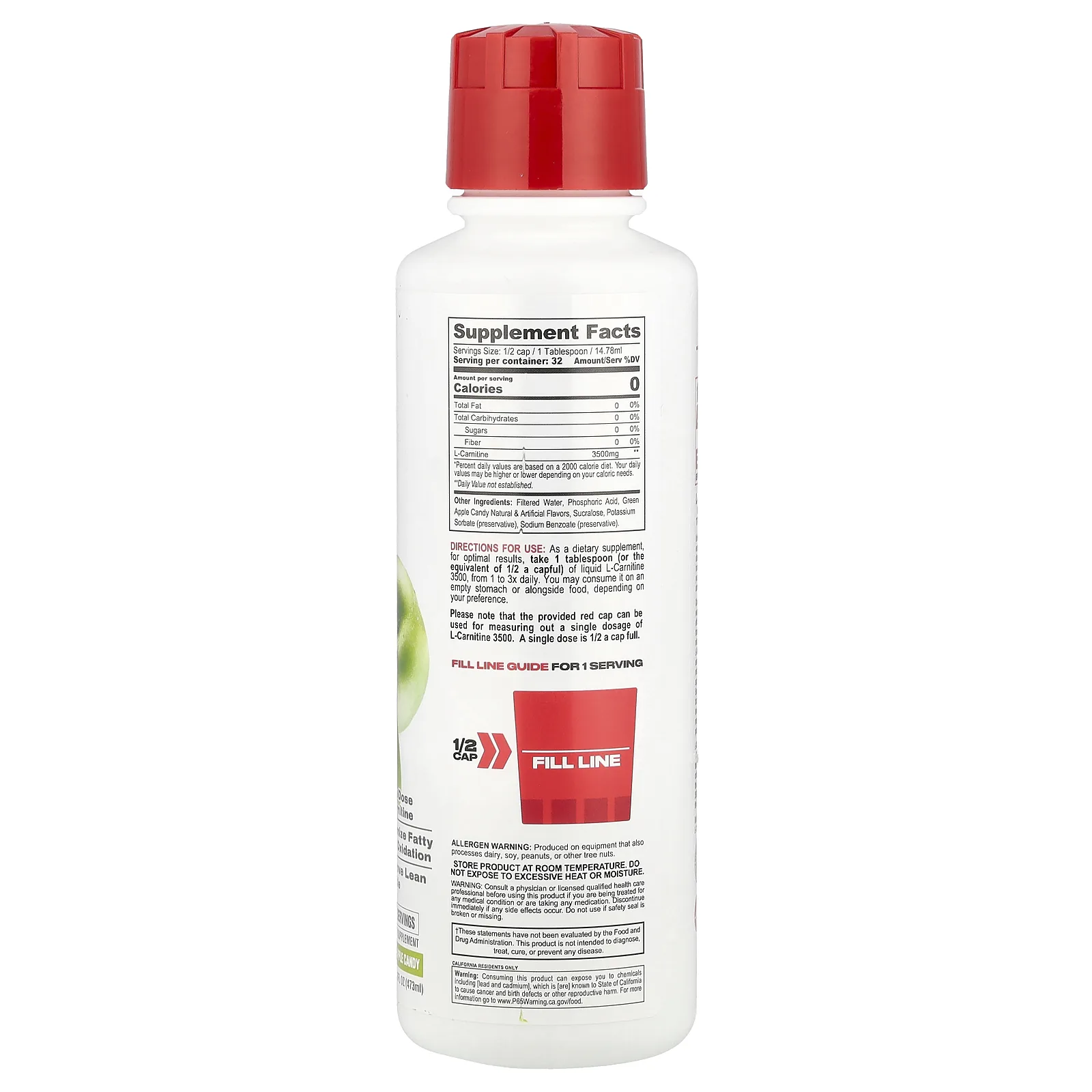 Metabolic Nutrition, L-карнитин 3500, леденцы с зеленым яблоком, 473 мл (16 жидк. Унций)