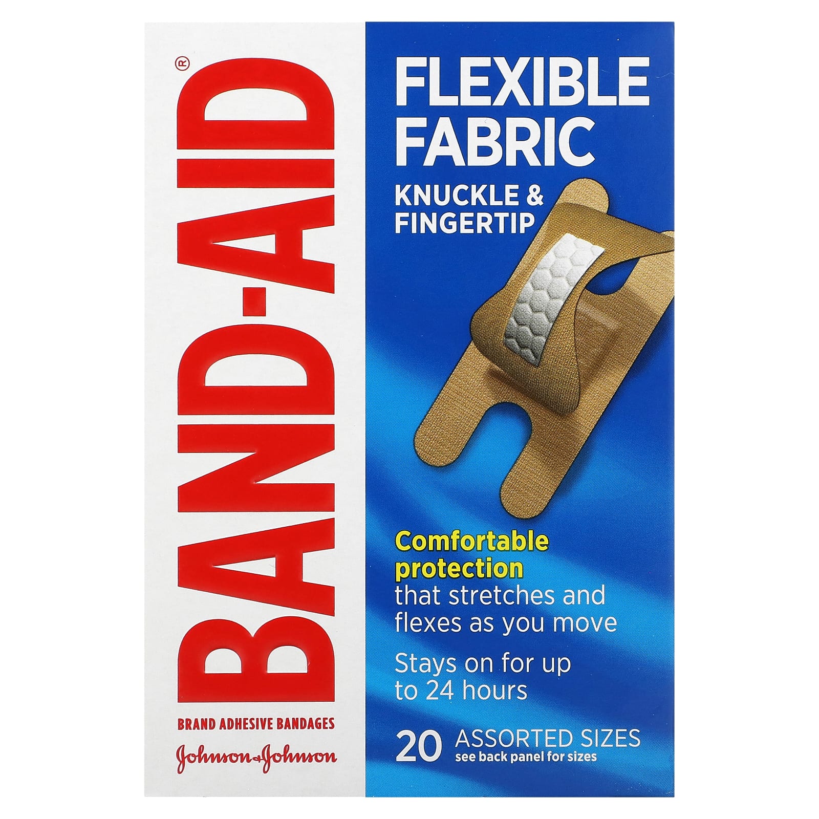 Band Aid, Лейкопластыри, гибкая ткань, разные размеры, 20 бинтов