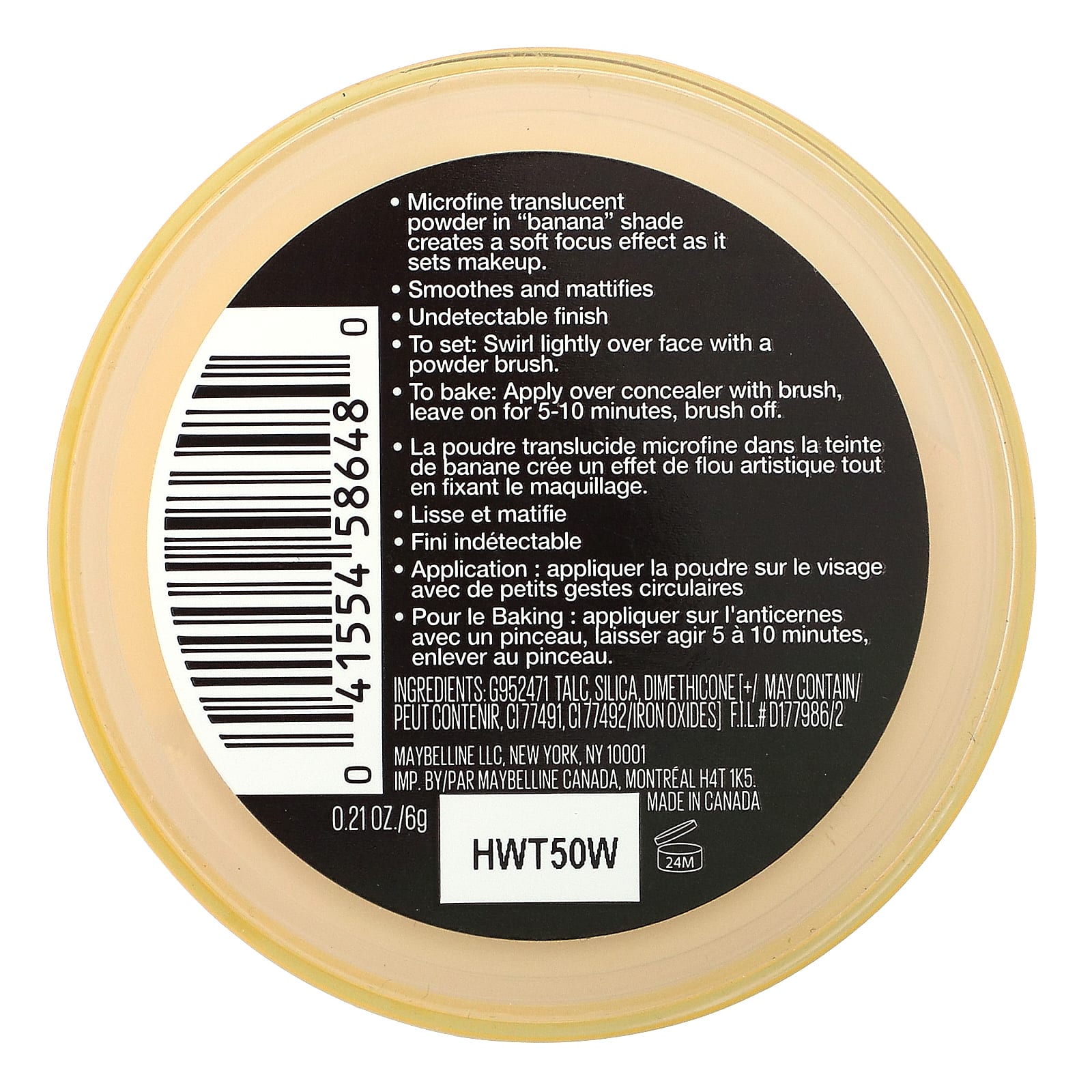 Maybelline, Lasting Fix, полупрозрачная закрепляющая пудра, банан, 6 г (0,21 унции)