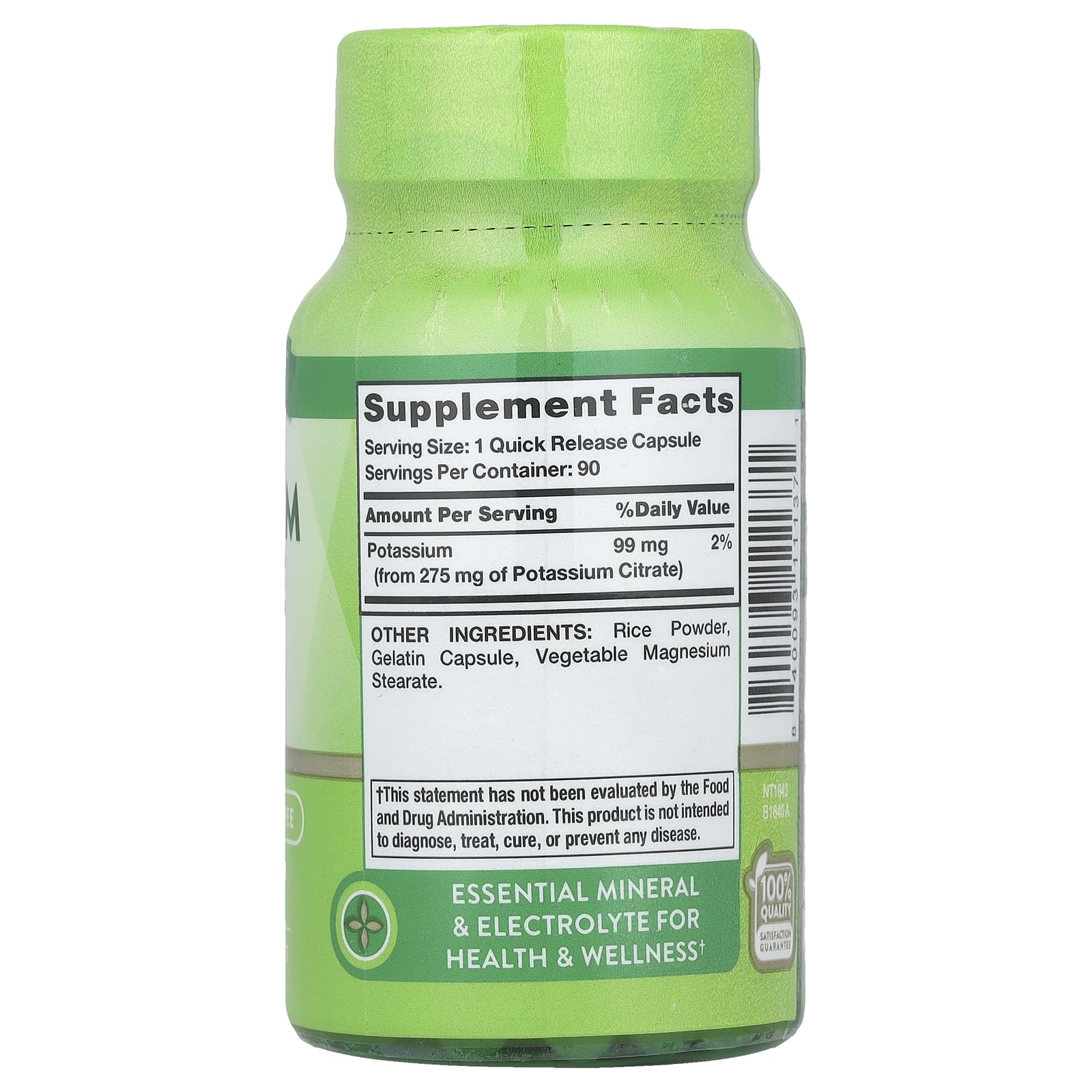 Nature's Truth, Цитрат калия, 275 мг, 90 капсул с быстрым высвобождением