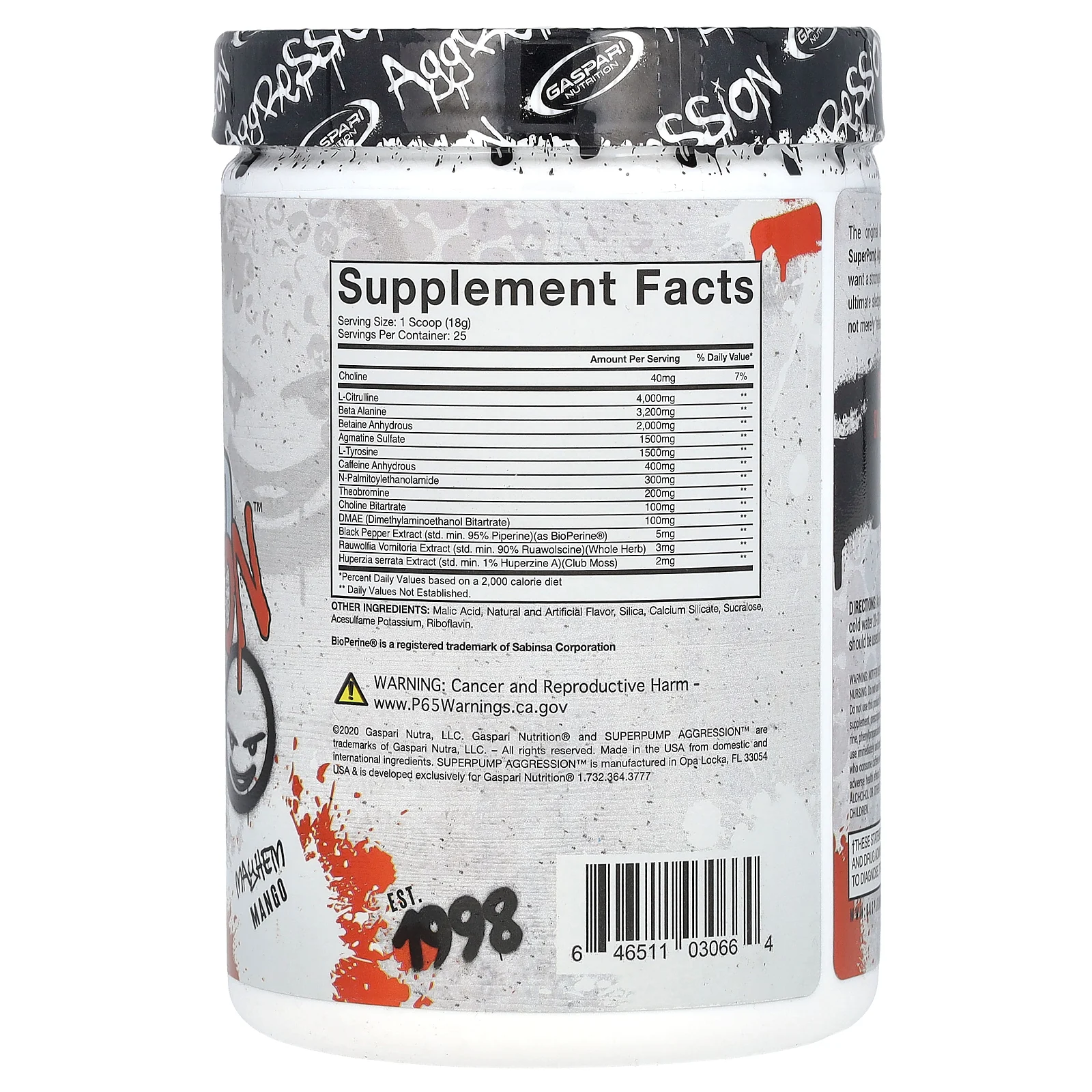 Gaspari Nutrition, SuperPump Aggression Pre-Workout, Mayhem Mango, 450 г