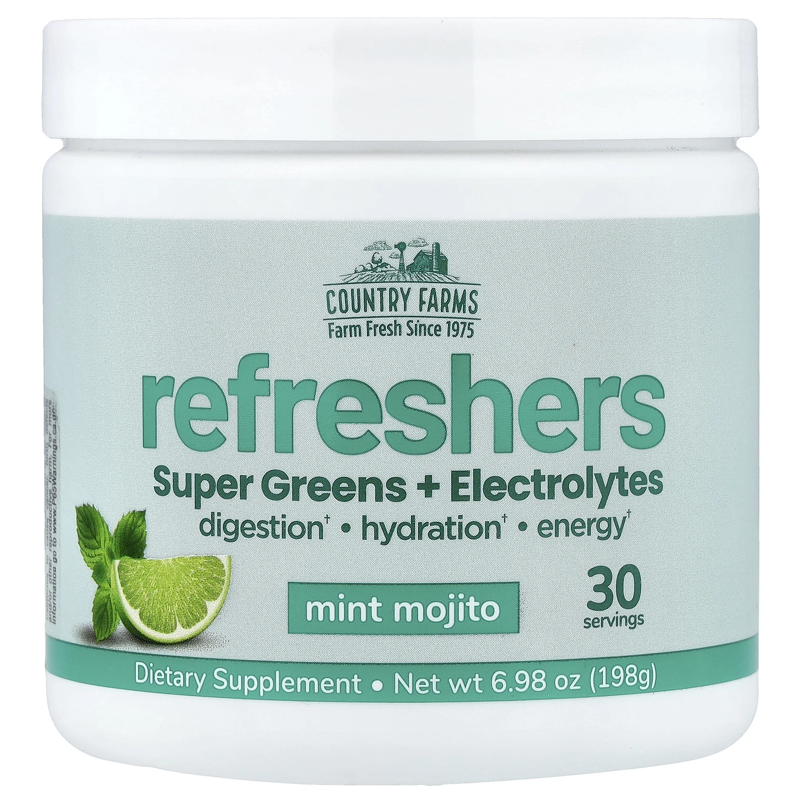 Country Farms, Refreshers, суперзелень и электролиты, со вкусом мятного и мохито, 198 г (6,98 унции)