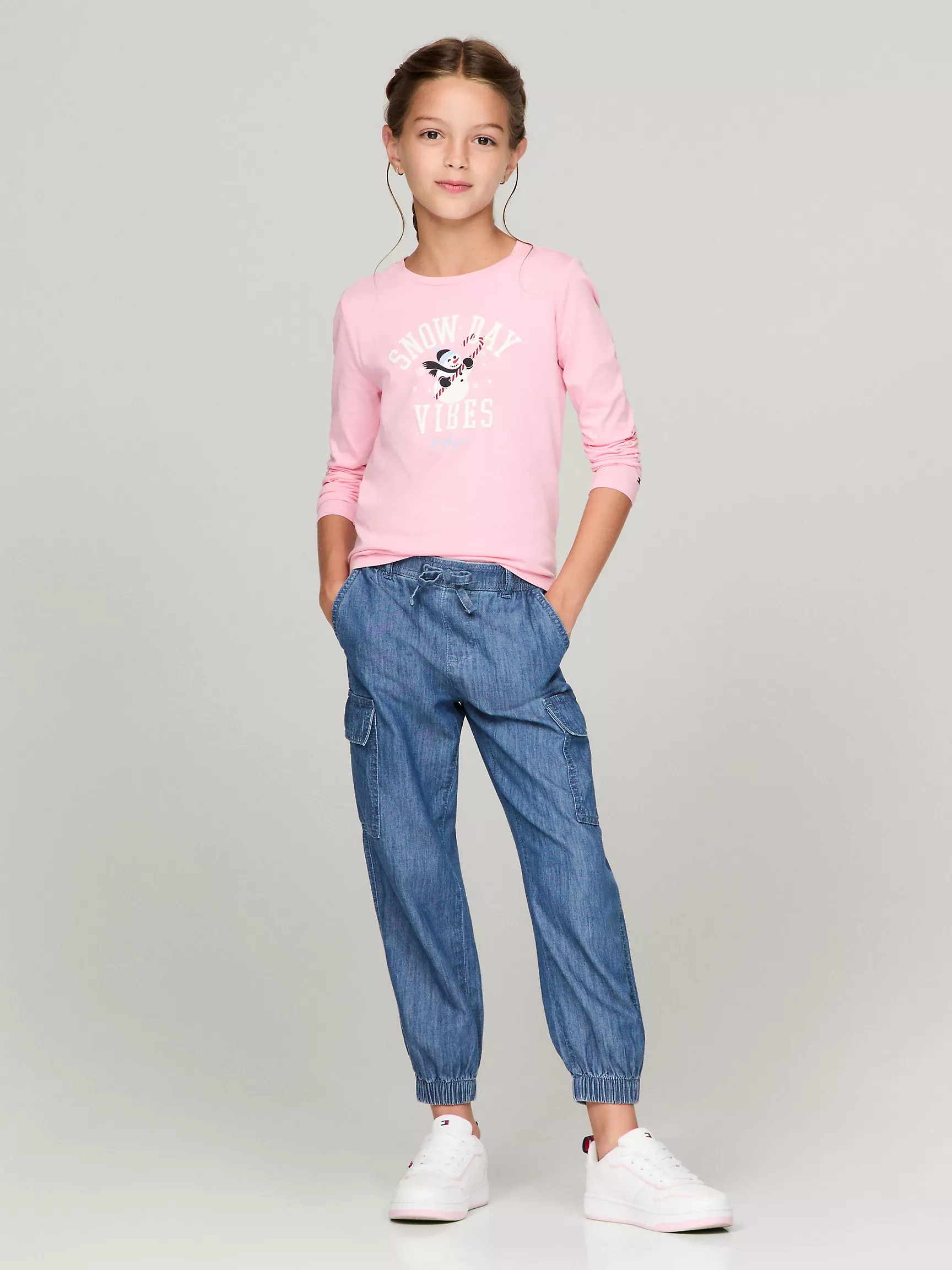 Футболка для девочек Tommy Hilfiger, Детская футболка с принтом снеговика для зимних дней