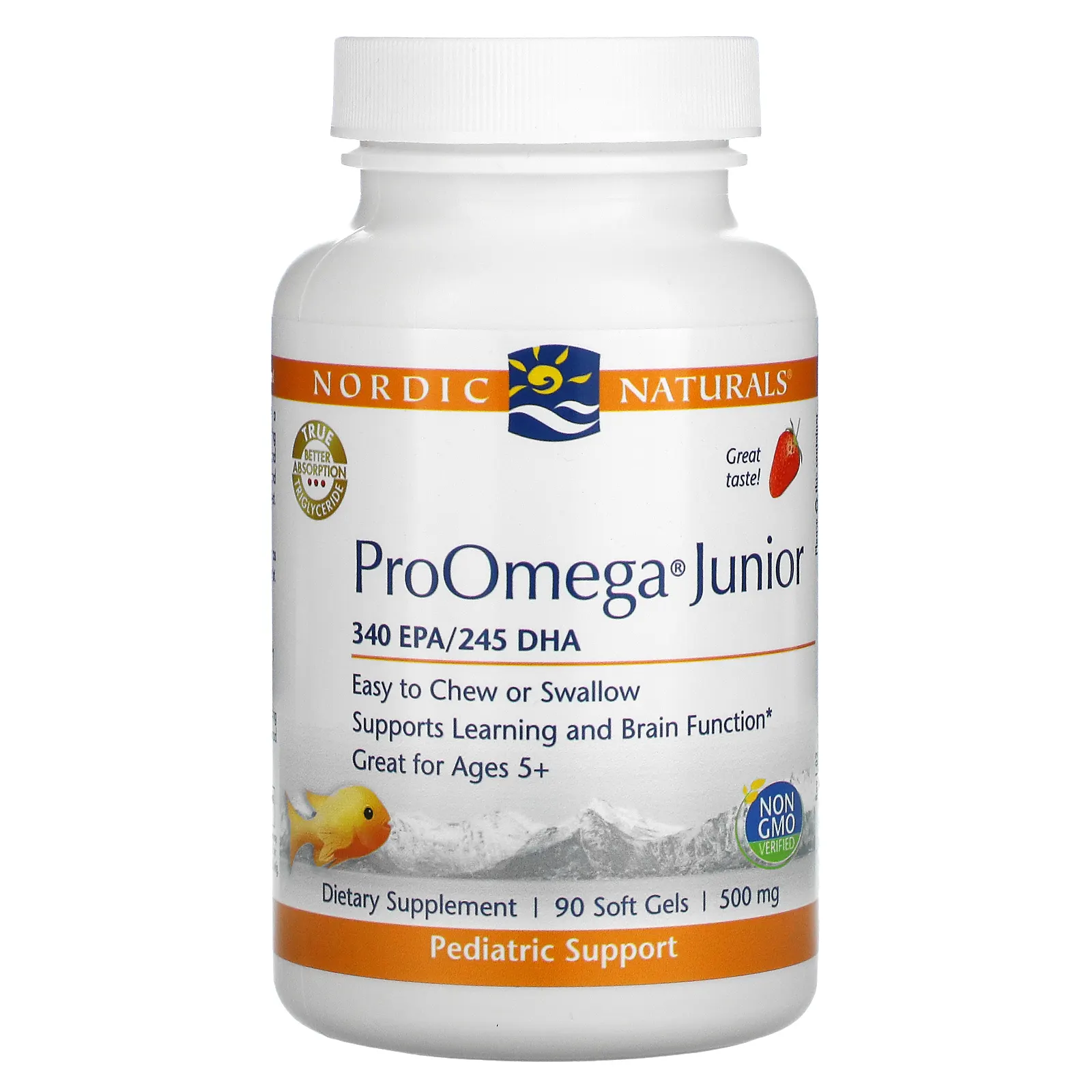 Nordic Naturals, ProOmega Junior, со вкусом клубники, 500 мг, 90 капсул (250 мг в 1 капсуле)