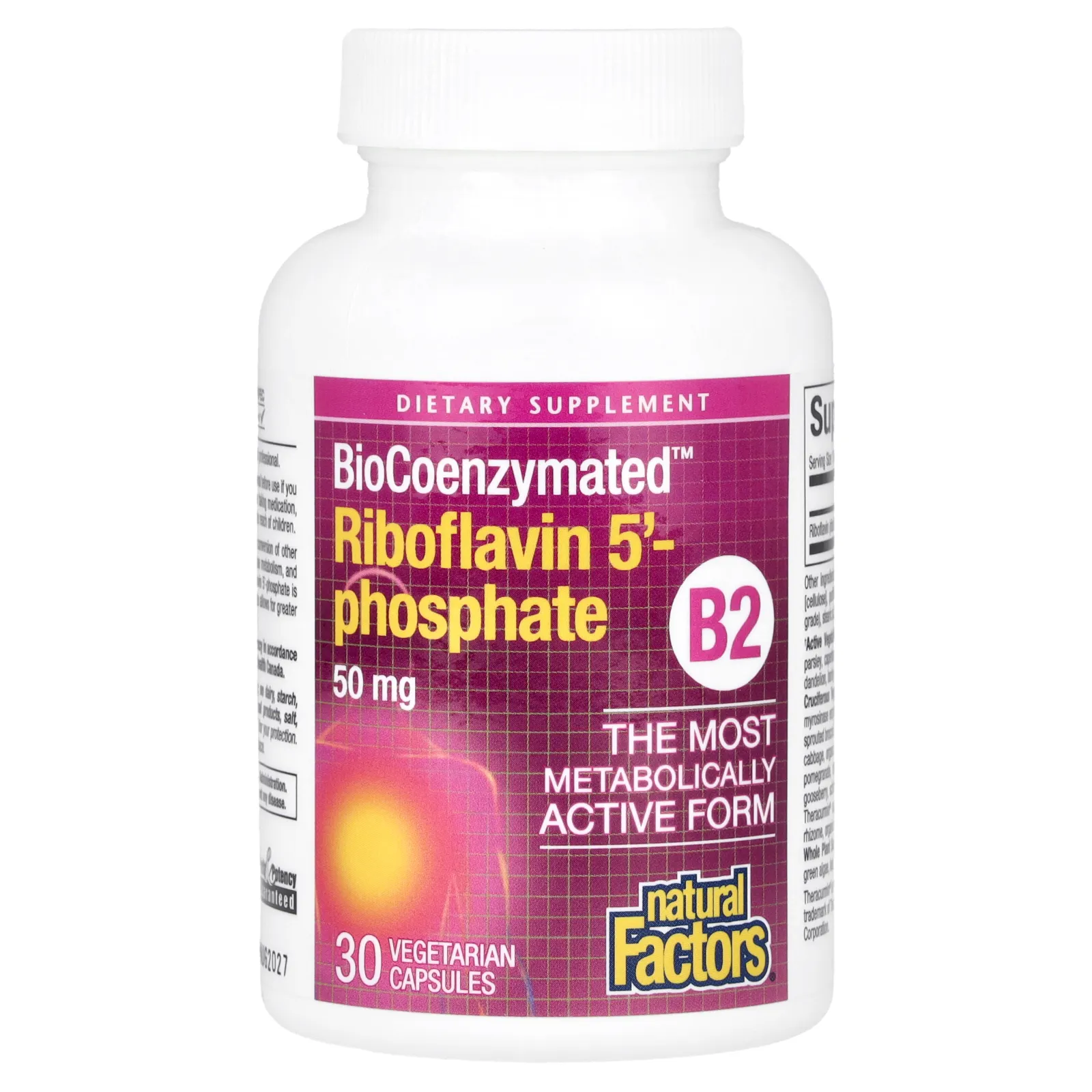 Natural Factors, BioCoenzymated, витамин B2, рибофлавин 5'-фосфат, 50 мг, 30 вегетарианских капсул
