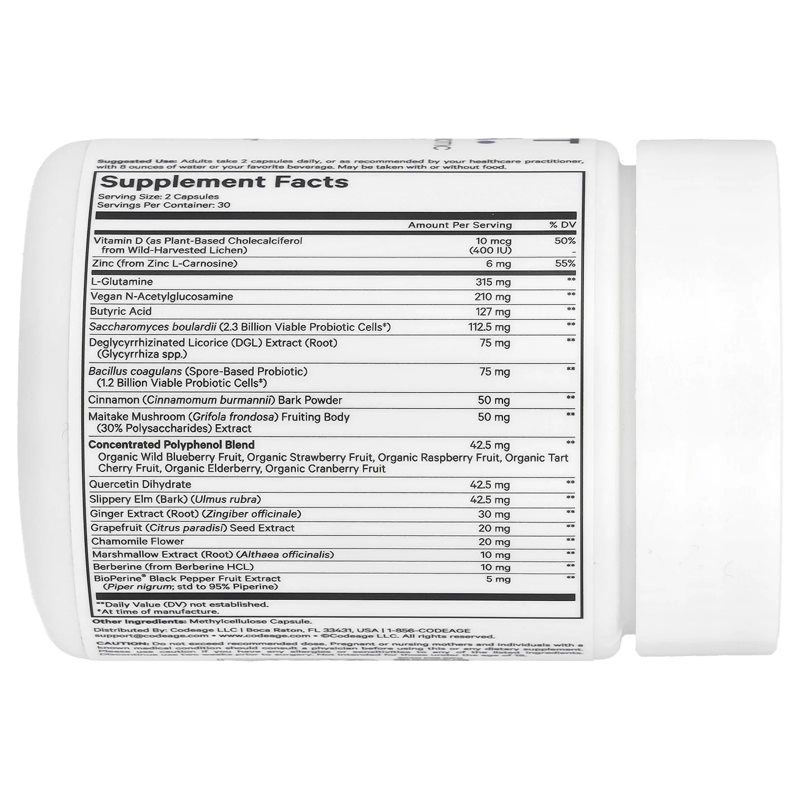 Codeage, Для пищеварения, средство для защиты кишечника, 60 капсул