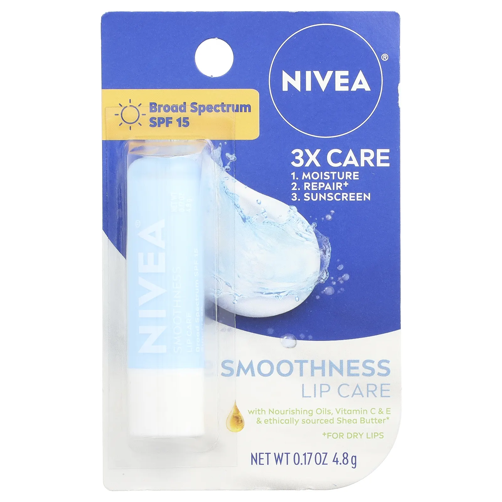 Nivea, Smoothness Lip Care, SPF 15, 4,8 г (0,17 унции)