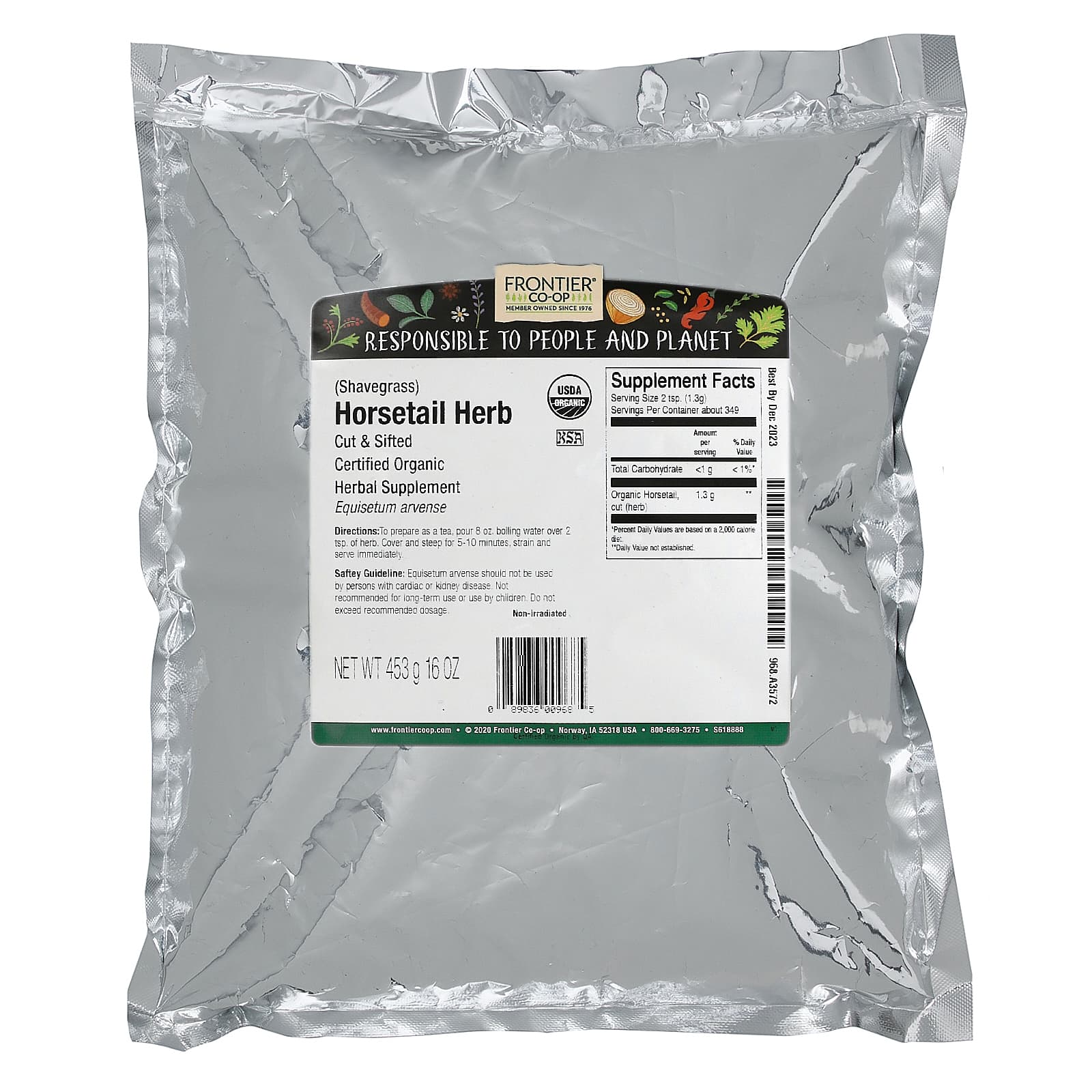 Frontier Co-op, Органический порезанный и просеянный хвощ, 453 г (16 унций)