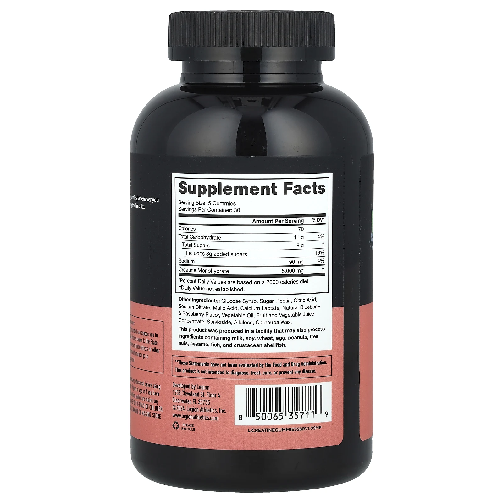 Legion Athletics, Жевательные мармеладки с креатином, кислая синяя малина, 150 жевательных таблеток