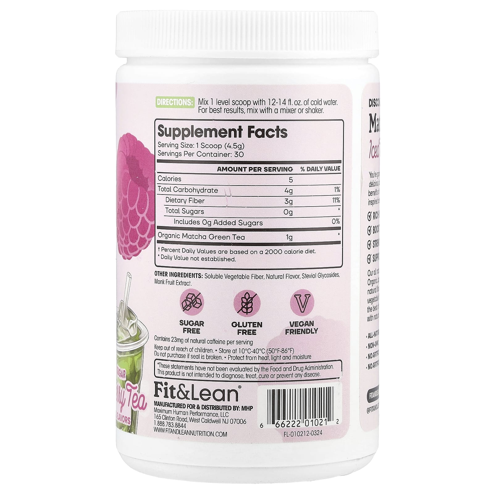 Fit & Lean, Чай со льдом Matcha Amore, малиновый чай, 135 г (4,8 унции)