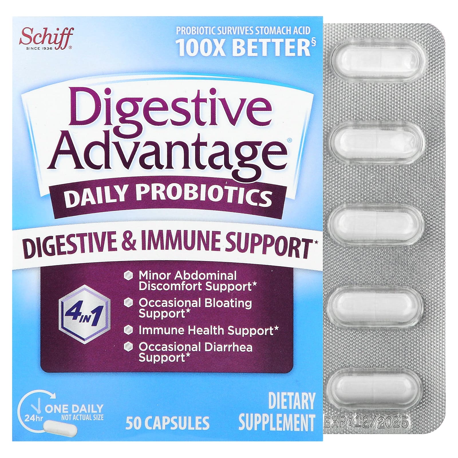 Schiff, Digestive Advantage, пробиотик для ежедневного применения, 50 капсул