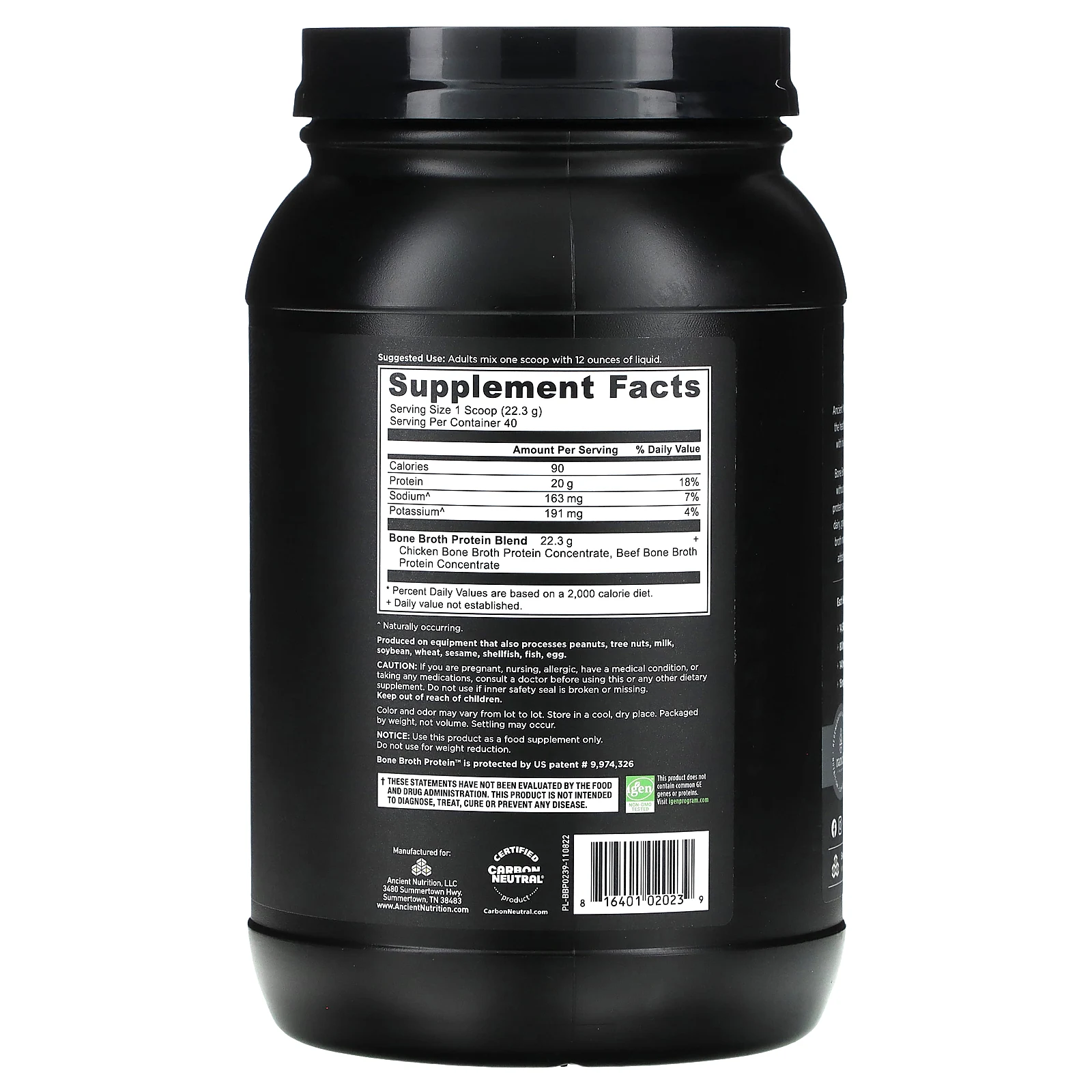 Ancient Nutrition, Bone Broth Protein, чистый протеин, 892 г (2 фунта)
