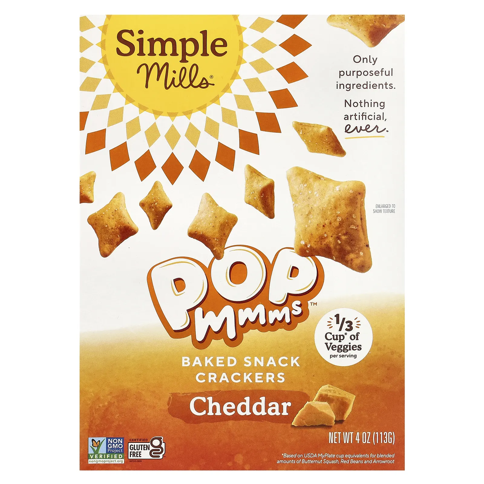 Simple Mills, Pop Mmms, запеченные крекеры, со вкусом чеддера, 113 г (4 унции)