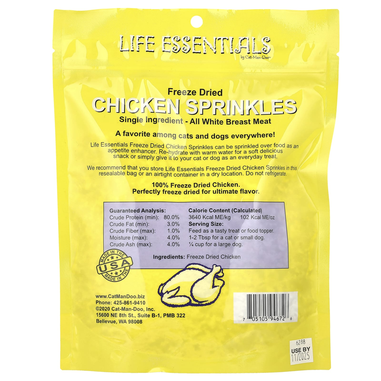 Cat-Man-Doo, Life Essentials, сублимированная курица, для кошек и собак, 142 г (5 унций)