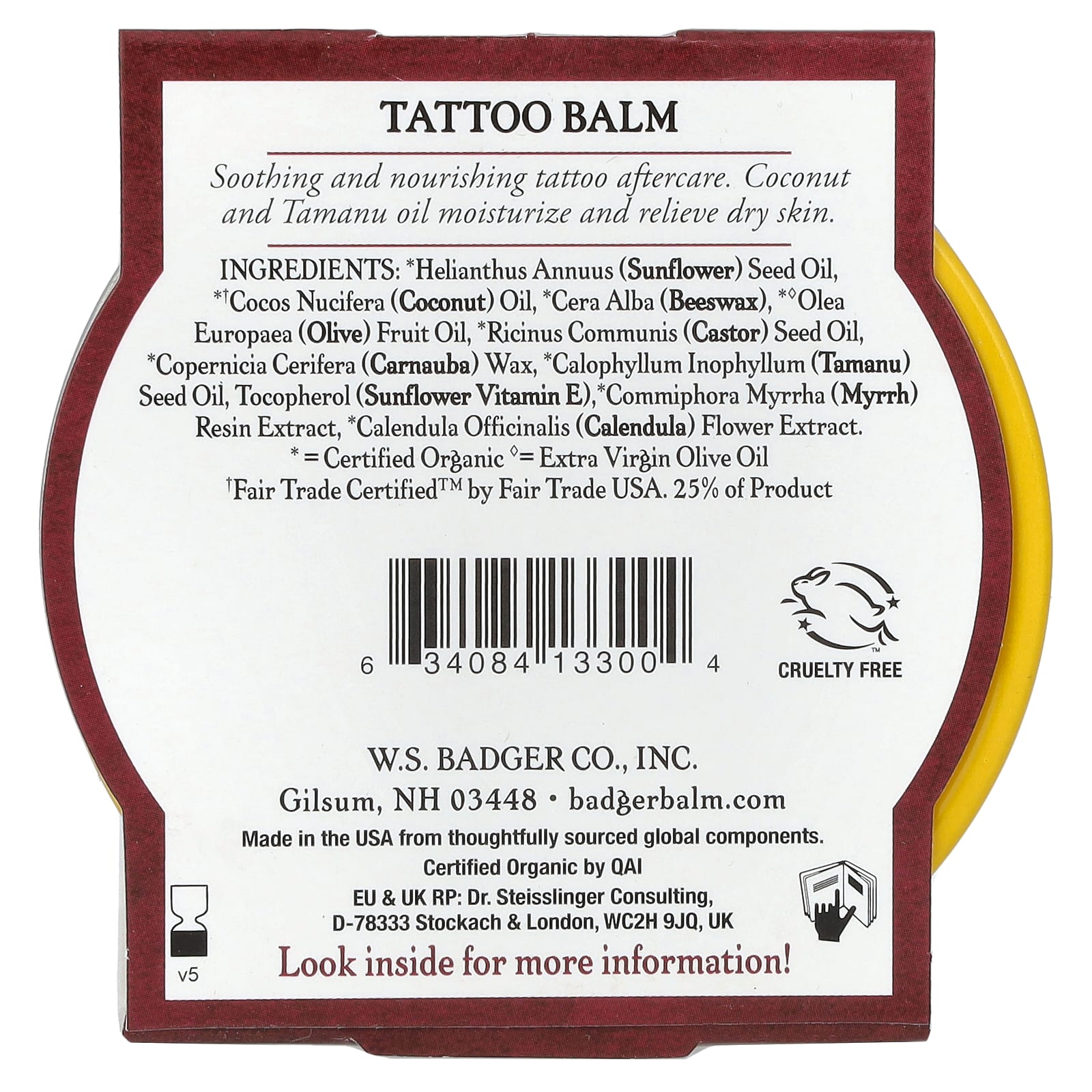 Badger Company, Органический бальзам для татуировок, 56 г (2 унции)