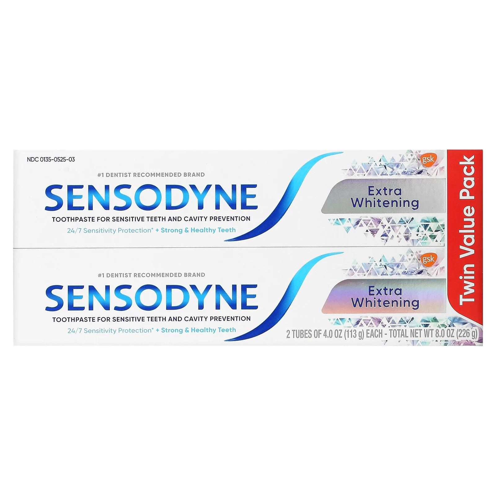 Sensodyne, Отбеливающая зубная паста с фтором, двойная упаковка, 2 тюбика по 113 г (4 унции)