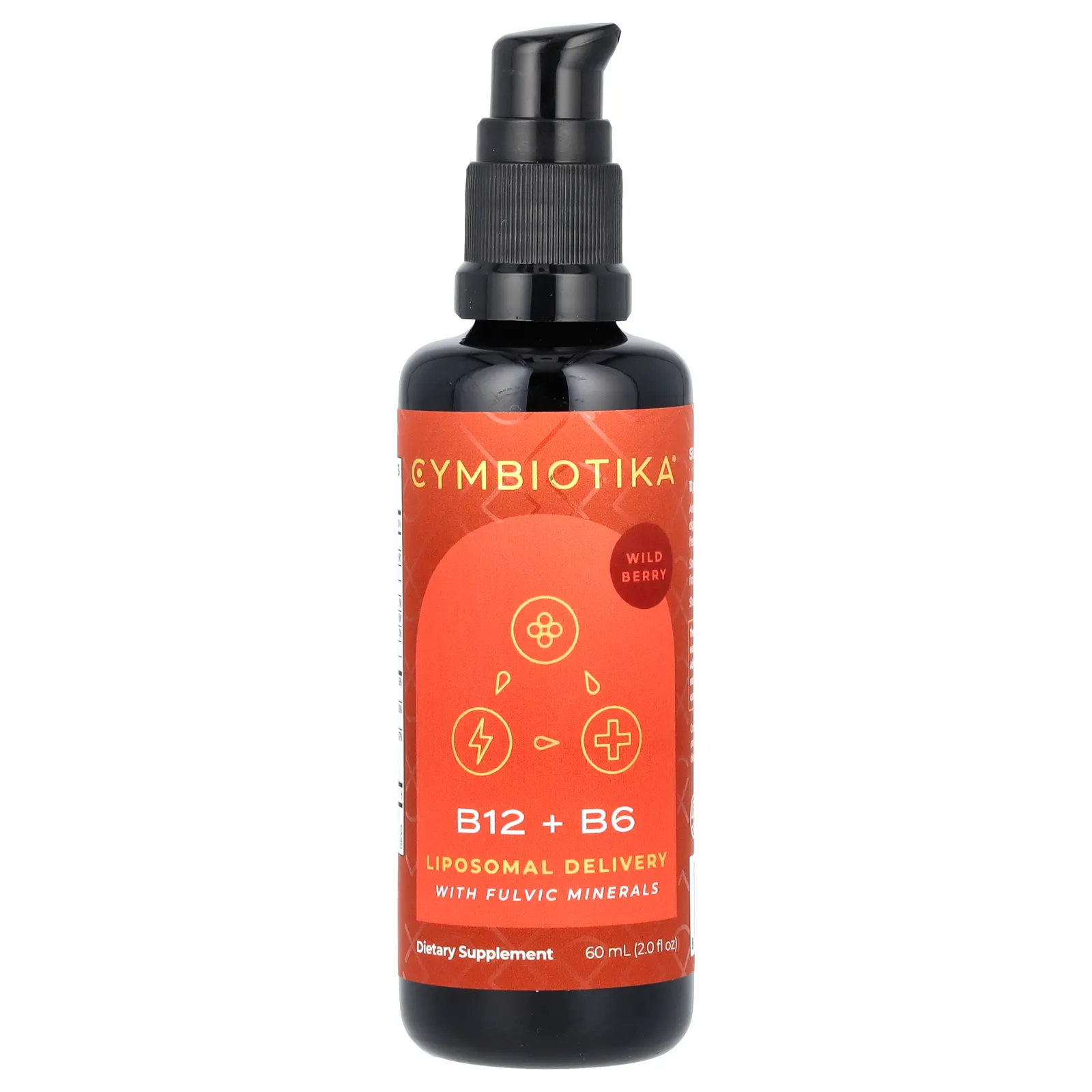 Cymbiotika, B12 + B6, липосомальное средство с фульвовыми минералами, лесные ягоды, 60 мл (2 жидк. Унции)