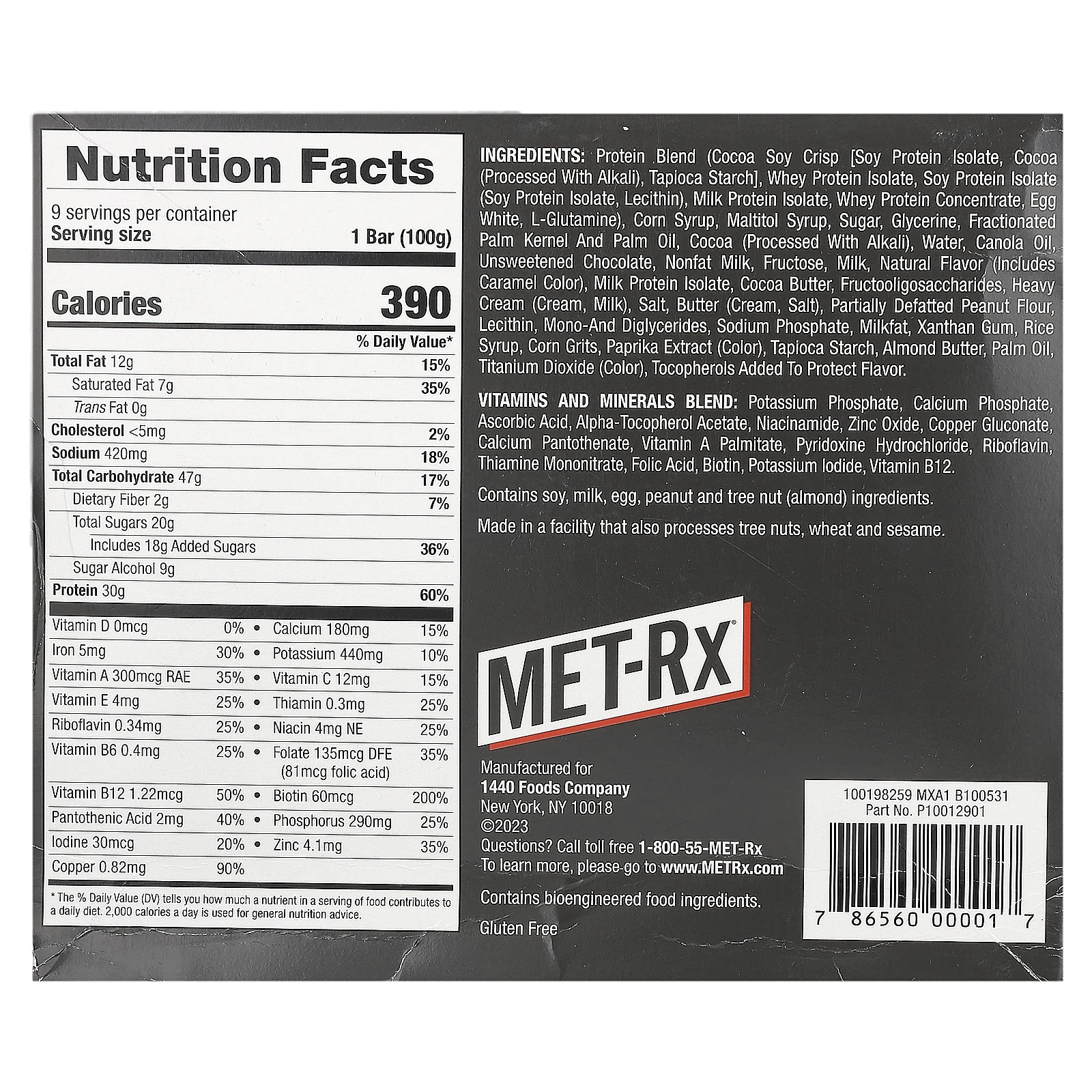 MET-Rx, Big 100, батончик, заменяющий прием пищи, хрустящий брауни с соленой карамелью, 9 батончиков по 100 г (3,52 унции)