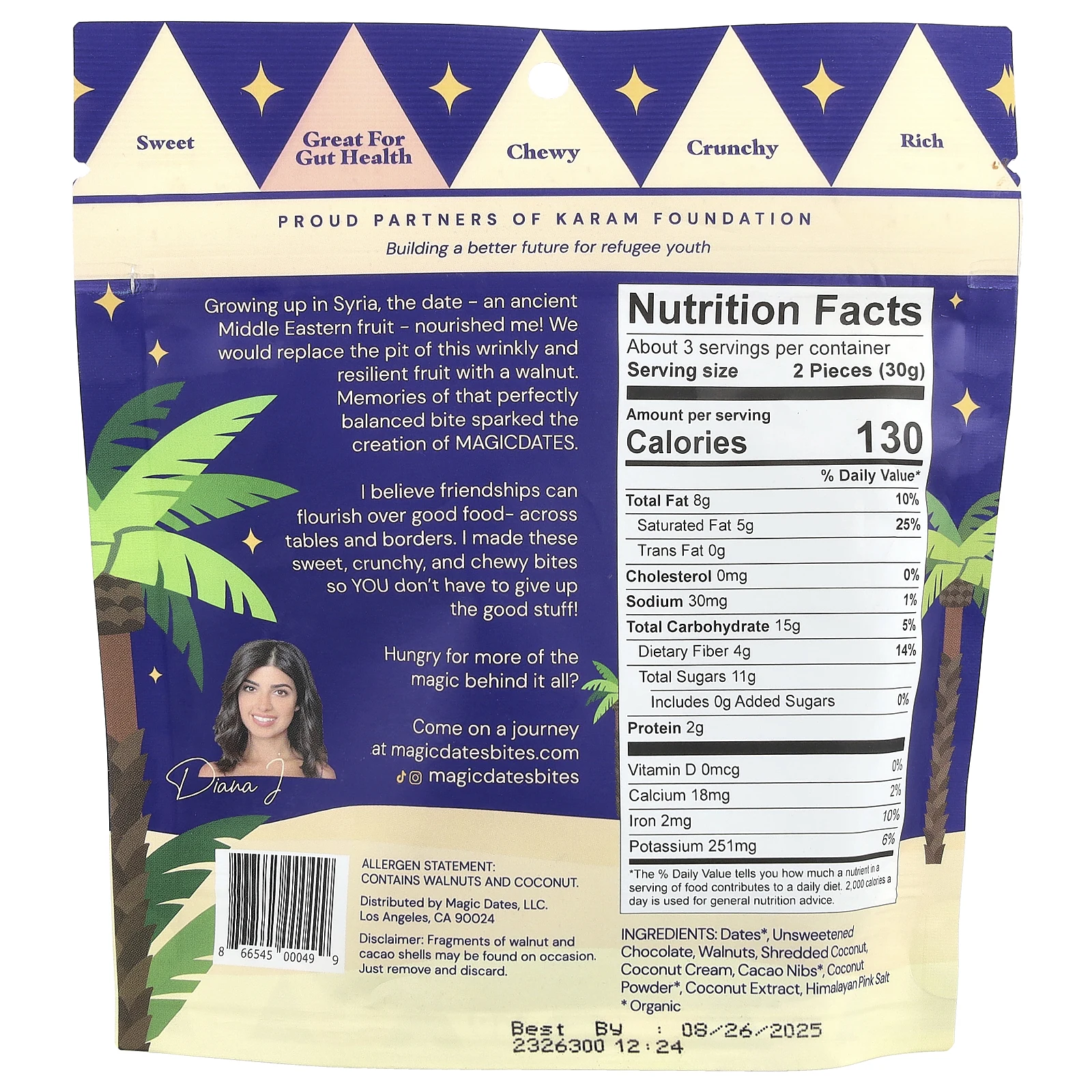 MAGICDATES, Snack Bites, покрытый 100% темным шоколадом, шоколадное и кокосовое печенье, 100 г (3,5 унции)