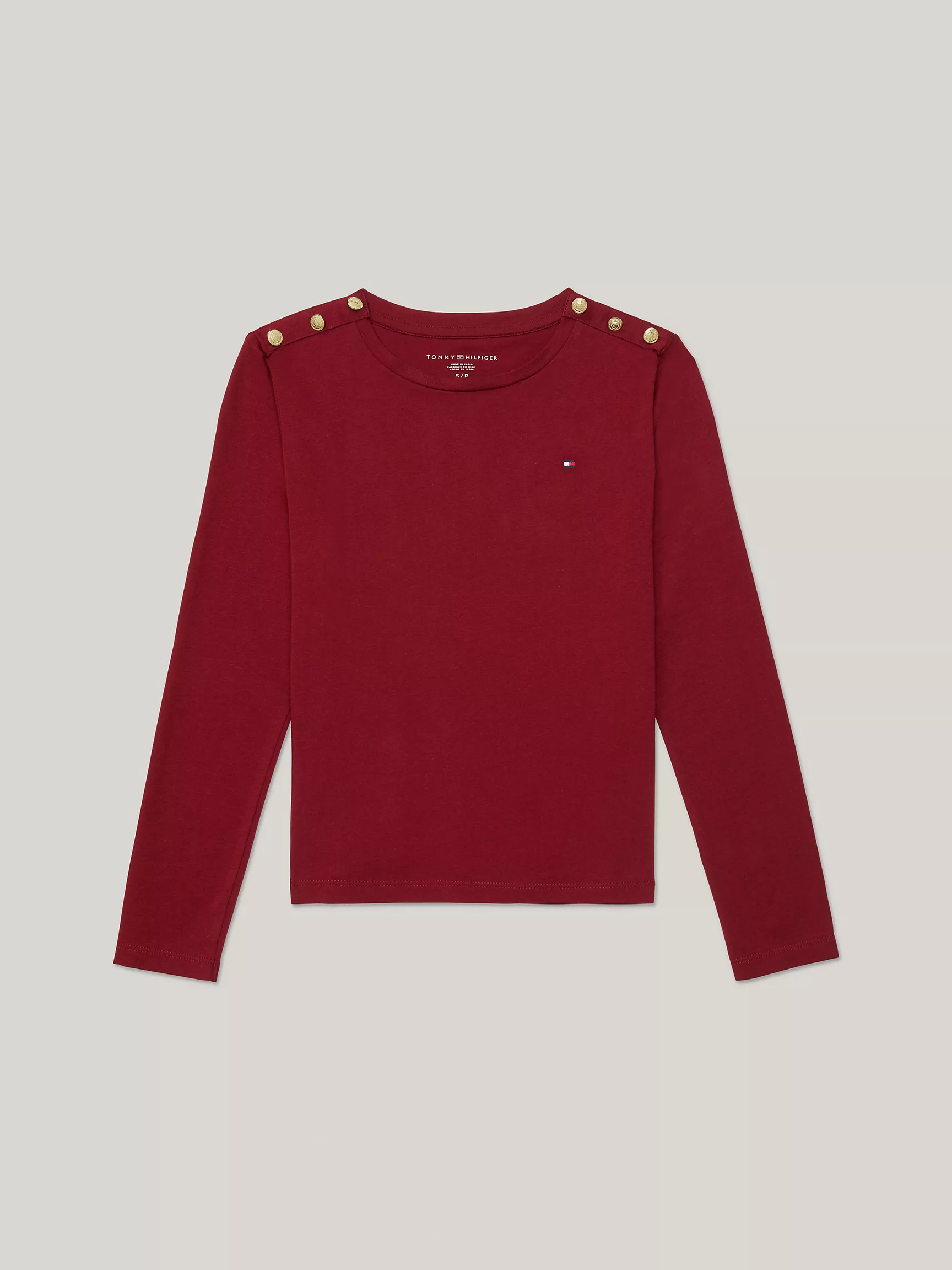 Футболка для девочек Tommy Hilfiger, Детская футболка с длинным рукавом и золотыми пуговицами