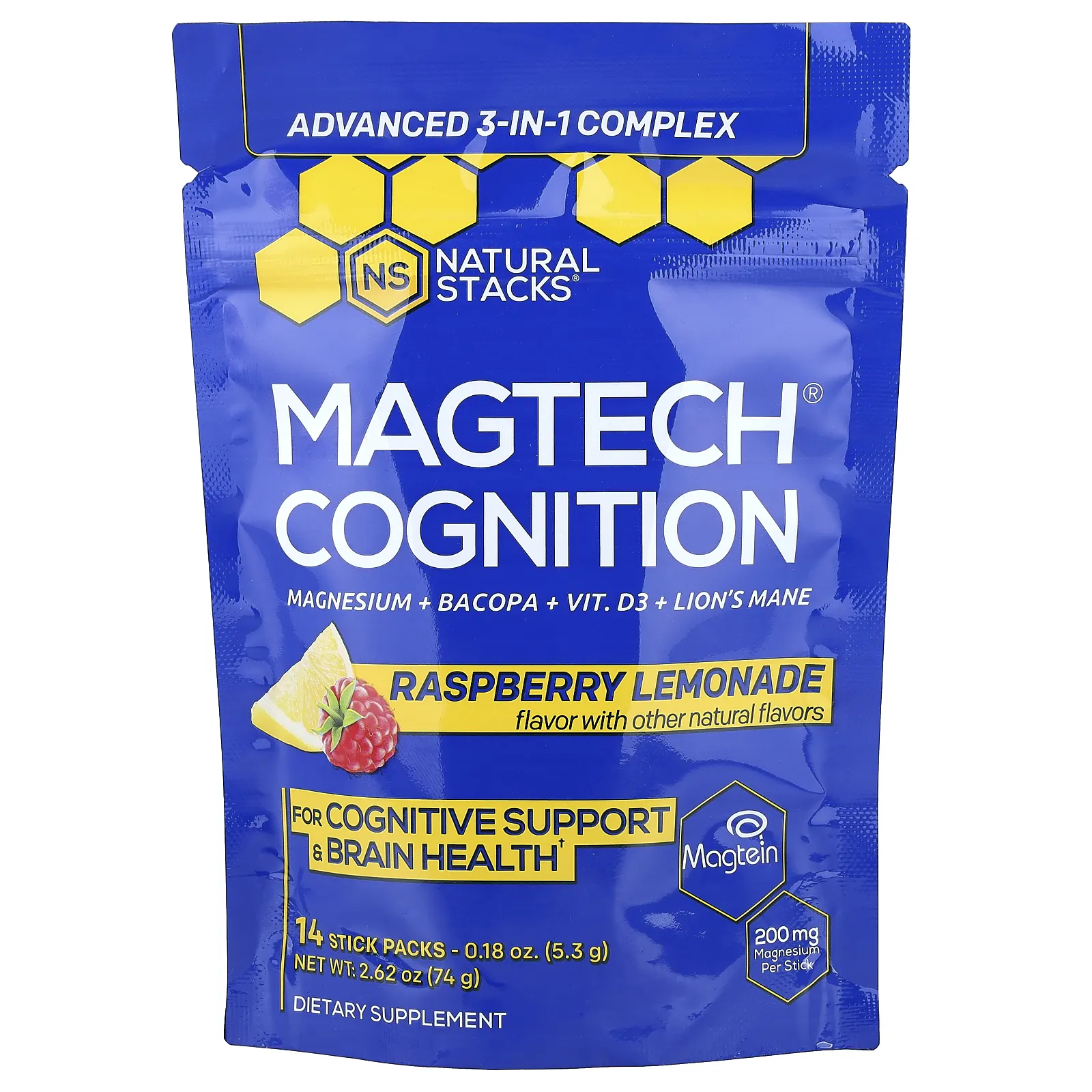 Natural Stacks, Magtech® Cognition, малиновый лимонад, 14 стиков по 5,3 г (0,18 унции)