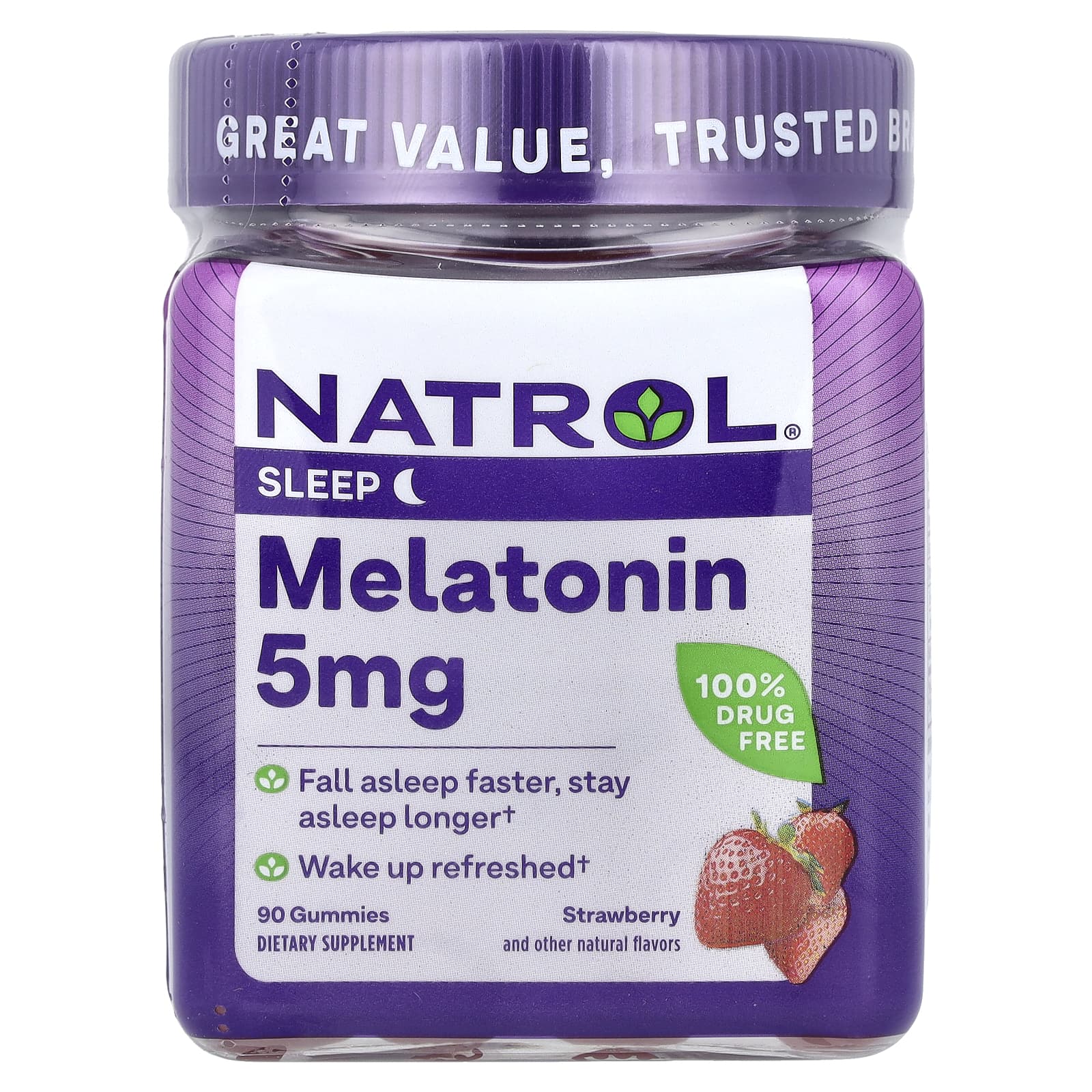 Natrol, мелатонин, для хорошего сна, вкус клубники, 5 мг, 90 жевательных конфет