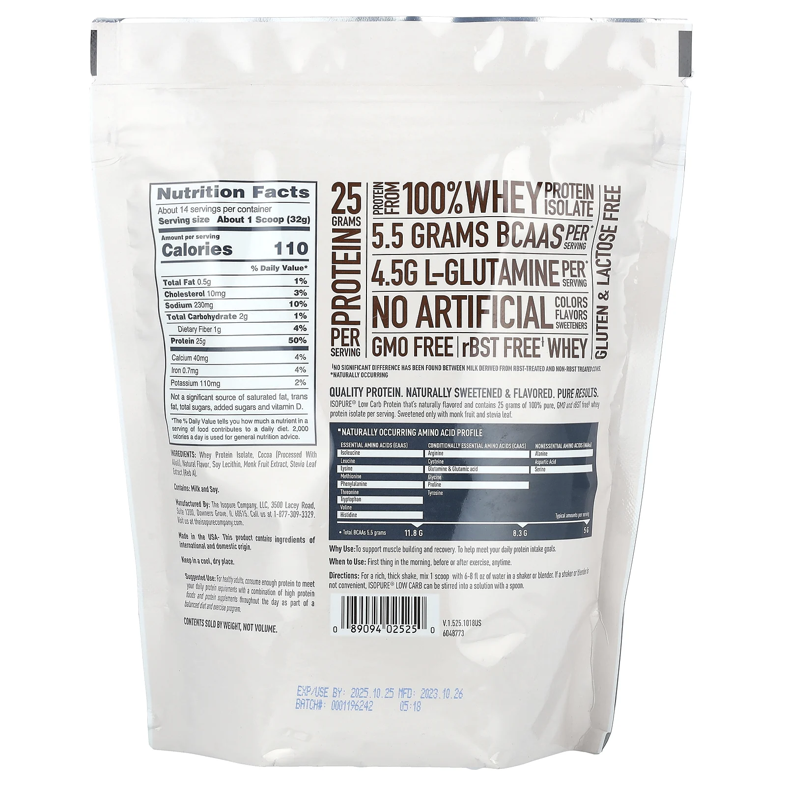 Isopure, низкоуглеводный протеин, темный шоколад, 454 г (1 фунт)