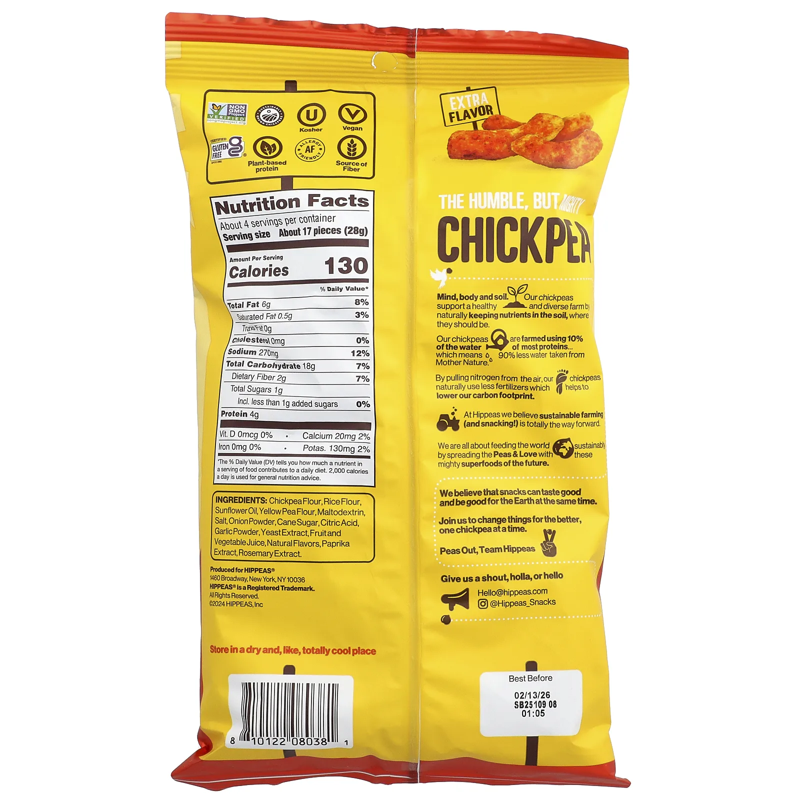 Hippeas, колечки из нута, острый вкус, 106 г (3,75 унции)