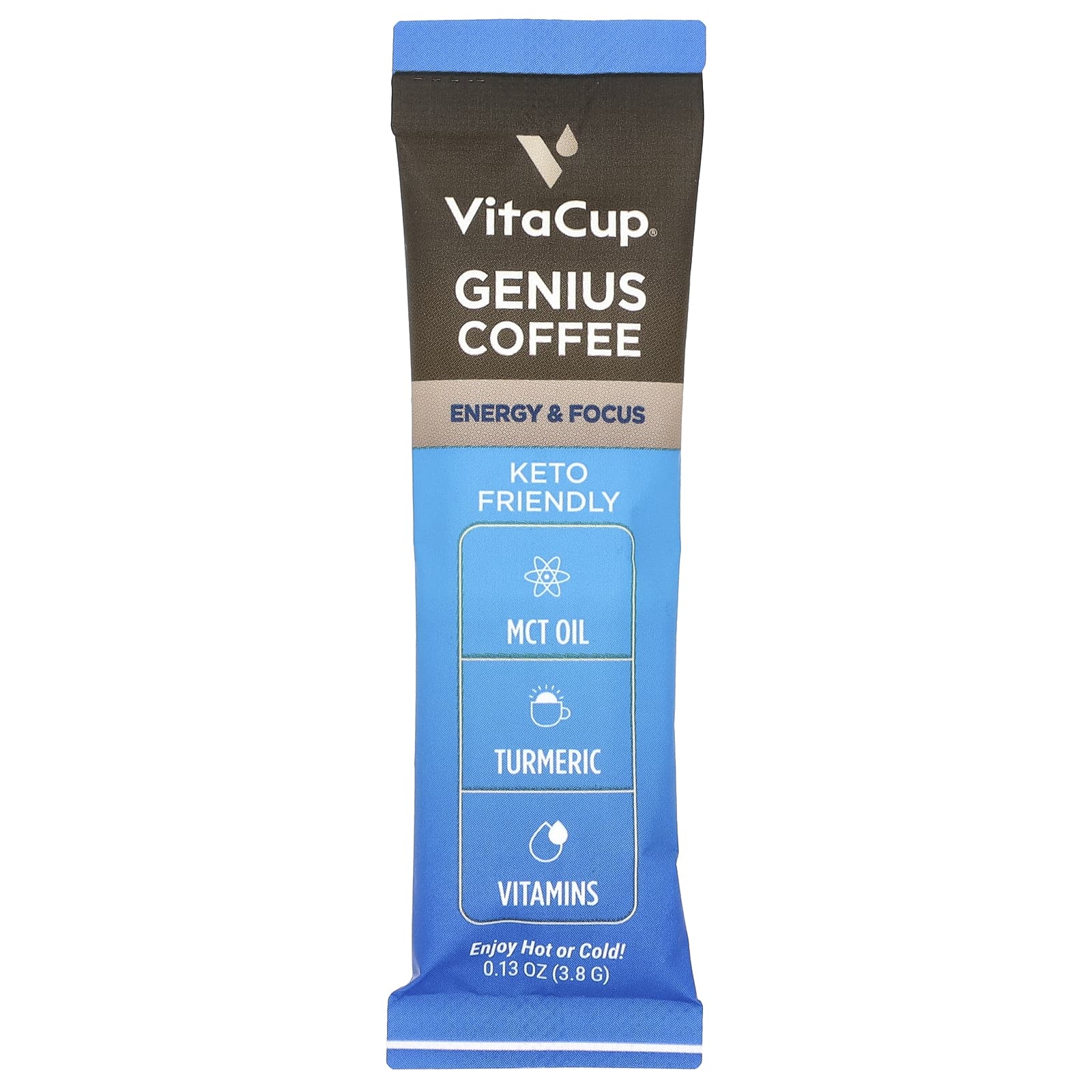 VitaCup, Растворимый кофе Genius, средней темной обжарки, 10 упаковок для еды, по 3,8 г (0,13 унции) каждая