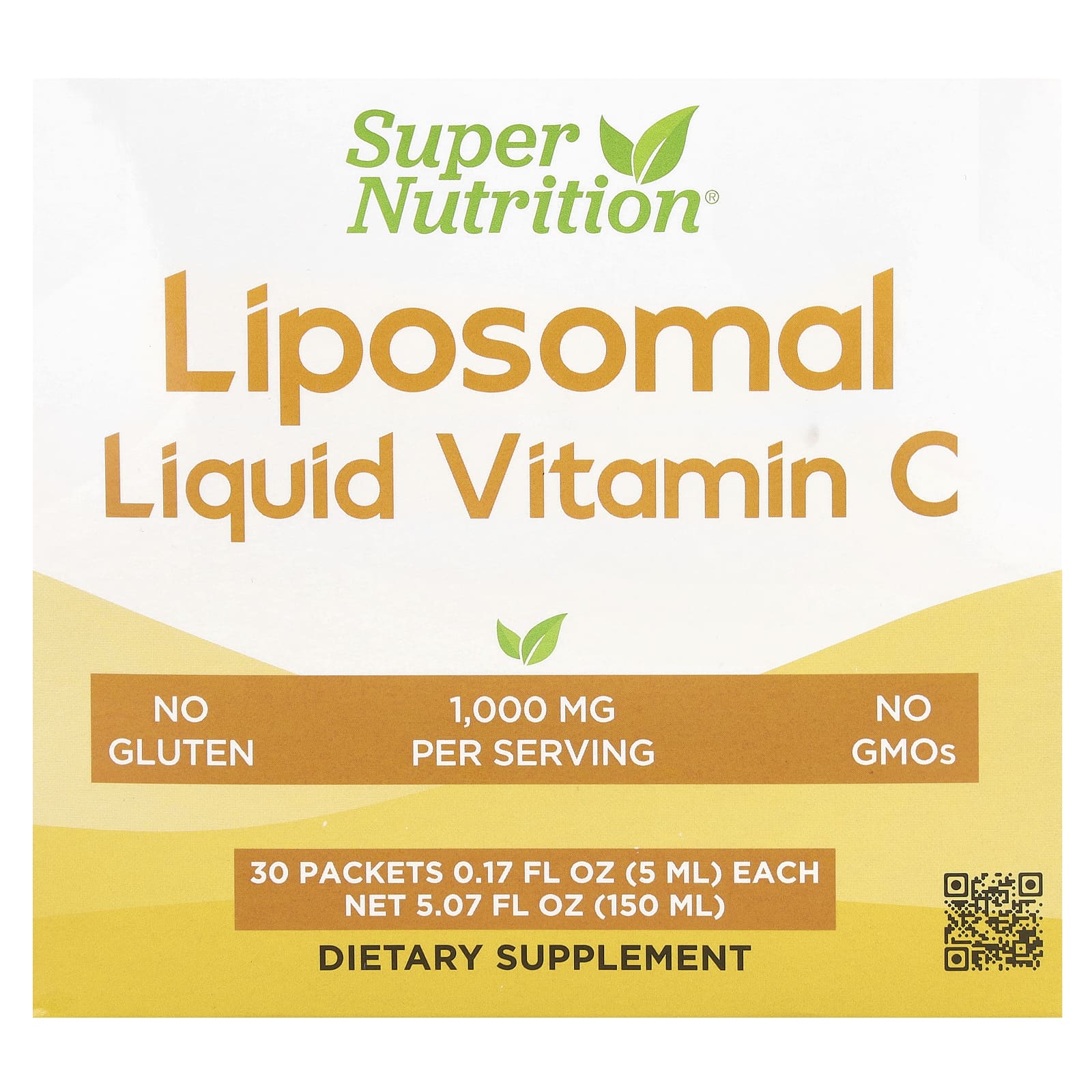 Super Nutrition, Липосомальный жидкий витамин C, без добавок, 1000 мг, 30 пакетиков по 5 мл (0,17 жидк. Унции)