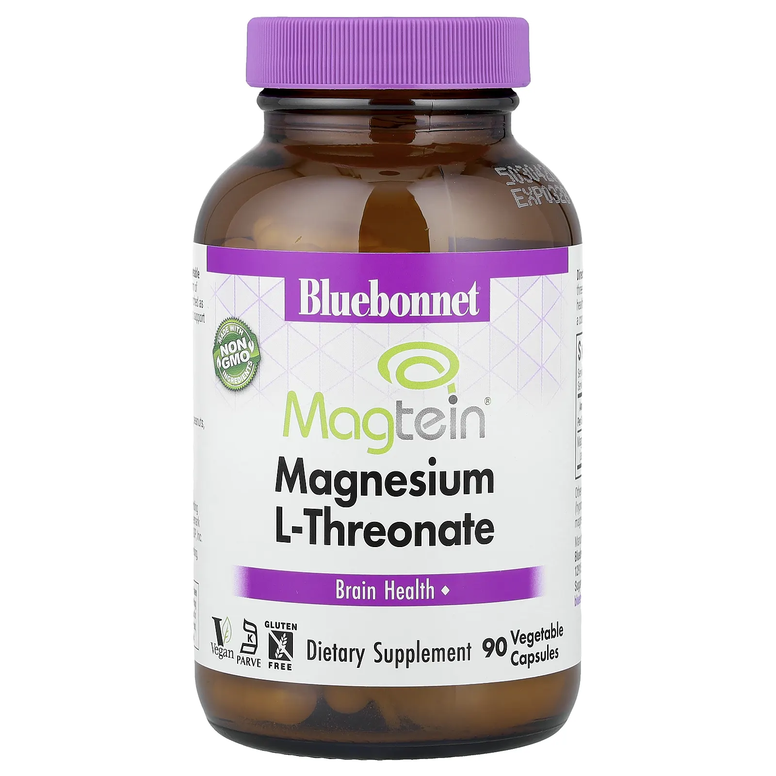 Bluebonnet Nutrition, Magtein® L-треонат магния, 90 растительных капсул (48 мг в 1 капсуле)