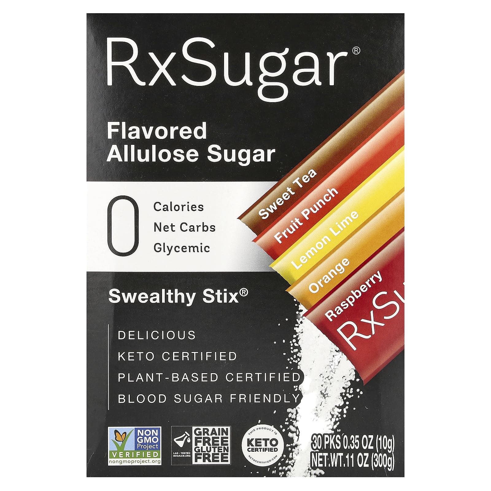 RxSugar, Swealthy Stix, Sweet Tea, фруктовый пунш, лимон и лайм, апельсин, малина, 30 пакетиков по 10 г (0,35 унции)