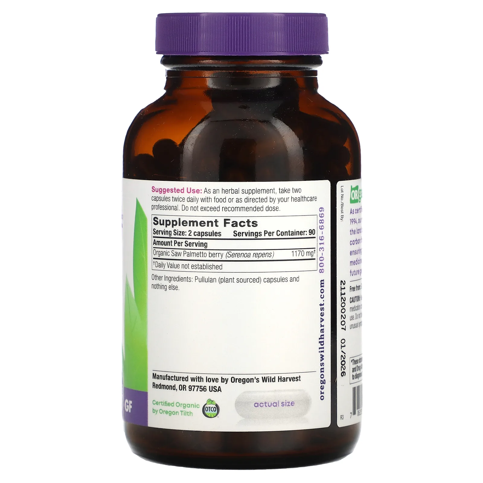 Oregon's Wild Harvest, Saw Palmetto, 180 веганских капсул
