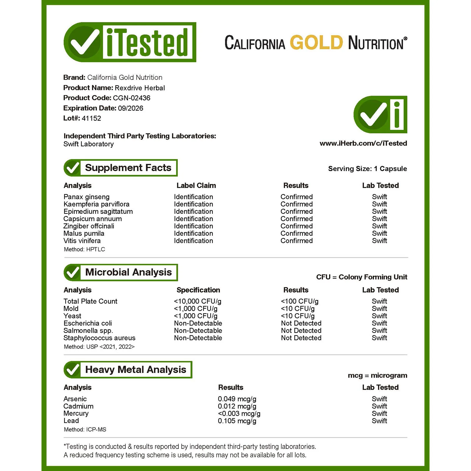 California Gold Nutrition, Мужская травяная формула Rexdrive ™ с экстрактами женьшеня обыкновенного, черного имбиря и ороговевших коз, а также растительными смесями, 30 растительных капсул