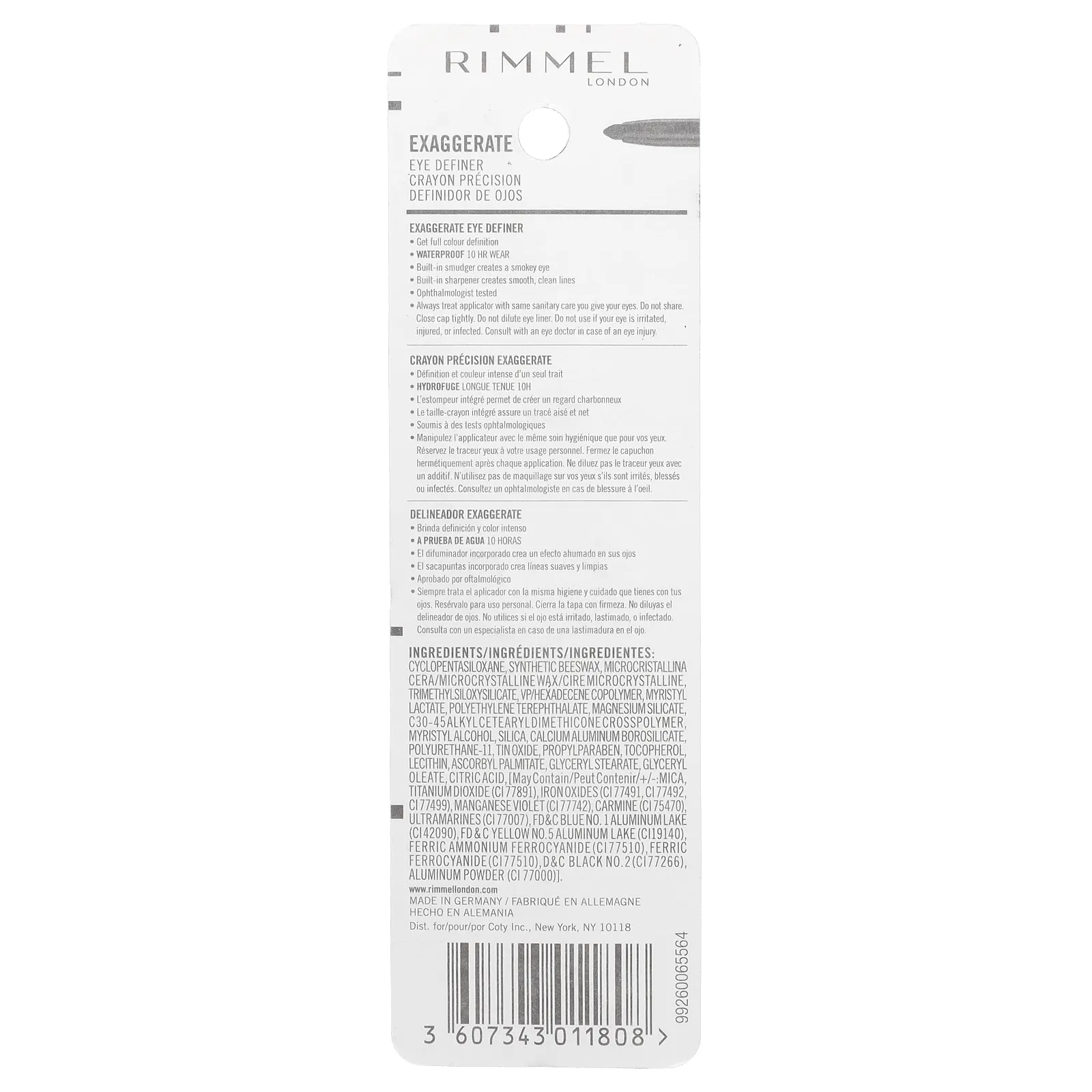 Rimmel London, Exuggerate, подводка для глаз, оттенок 261 черный, 0,28 г (0,009 унции)