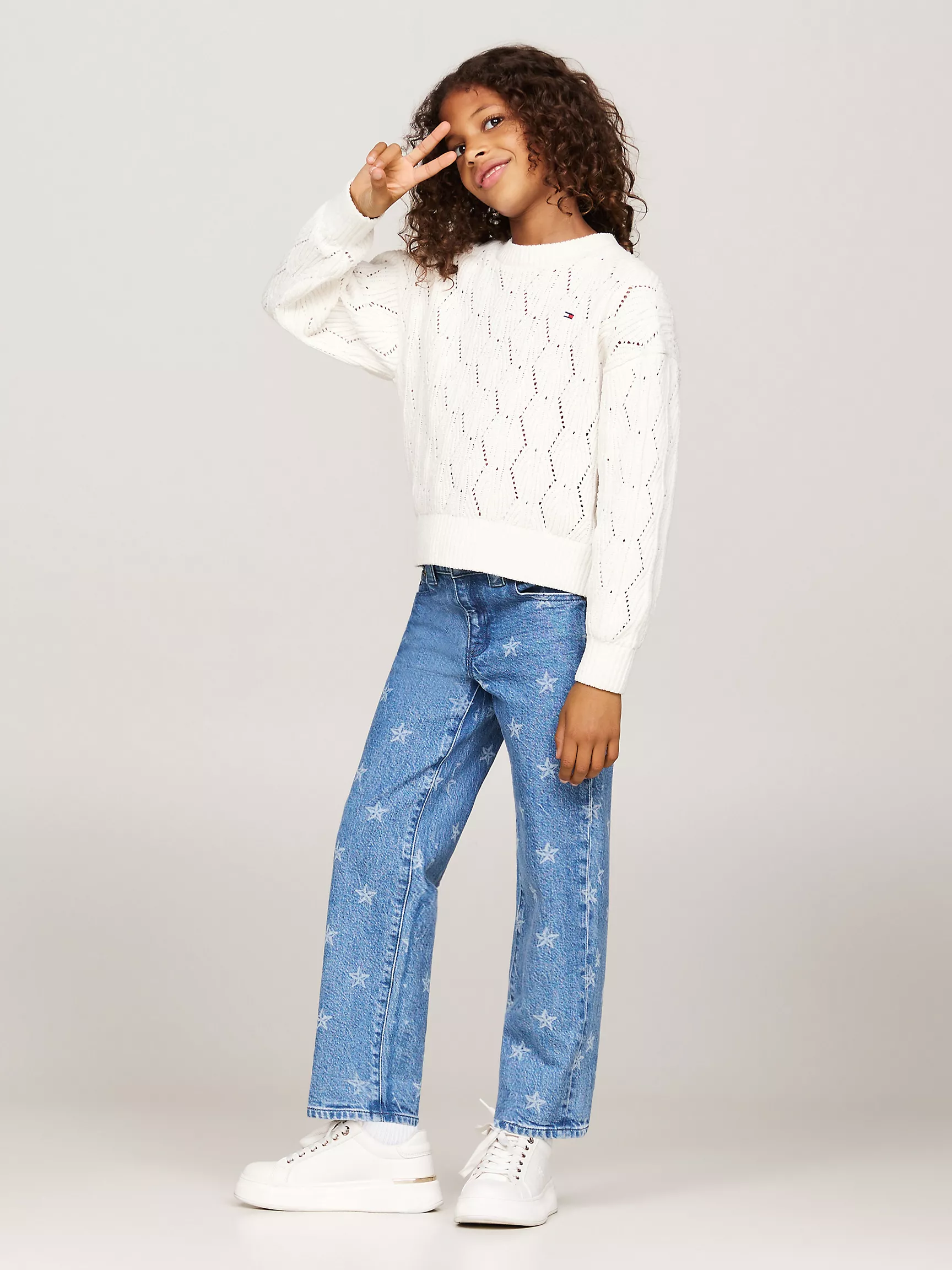 Свитер для девочки Tommy Hilfiger, Детский однотонный свитер из шенилла с круглым вырезом