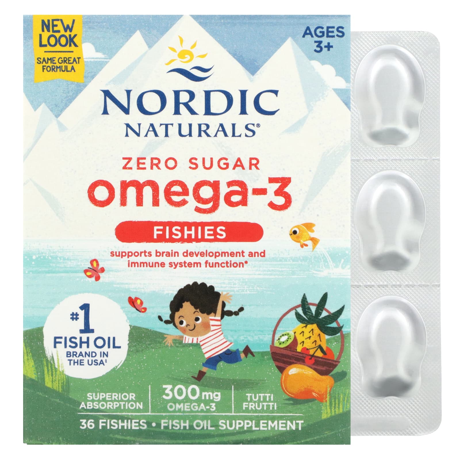 Nordic Naturals, рыбки с омега-3, без сахара, для детей от 3 лет, тутти фрутти, 300 мг, 36 рыбок