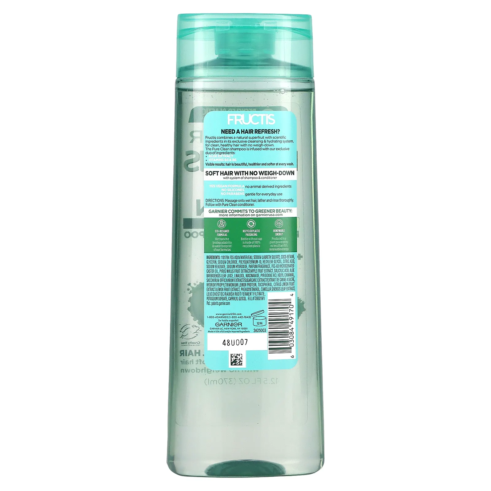 Garnier, Fructis, очищающий шампунь, для нормальных волос, безупречное очищение, 370 мл (12,5 жидк. Унции)