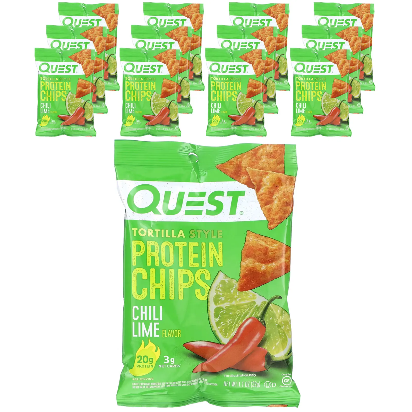 Quest Nutrition, протеиновые чипсы а-ля тортилья, со вкусом чили и лайма, 12 пачек по 32 г (1,1 унции)