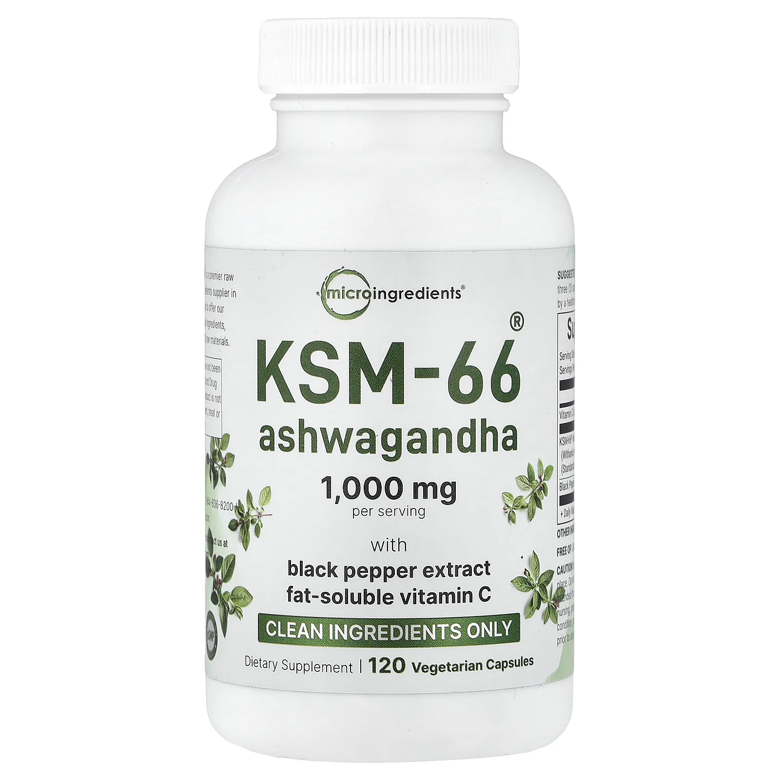 Micro Ingredients, KSM-66®, ашваганда, 120 вегетарианских капсул