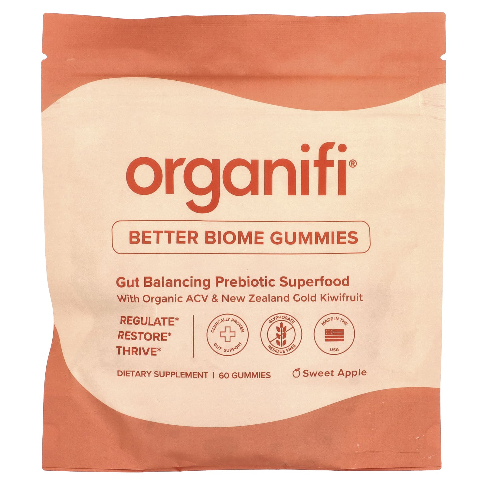 Organifi, Better Biome, жевательные мармеладки, сладкое яблоко, 60 жевательных таблеток