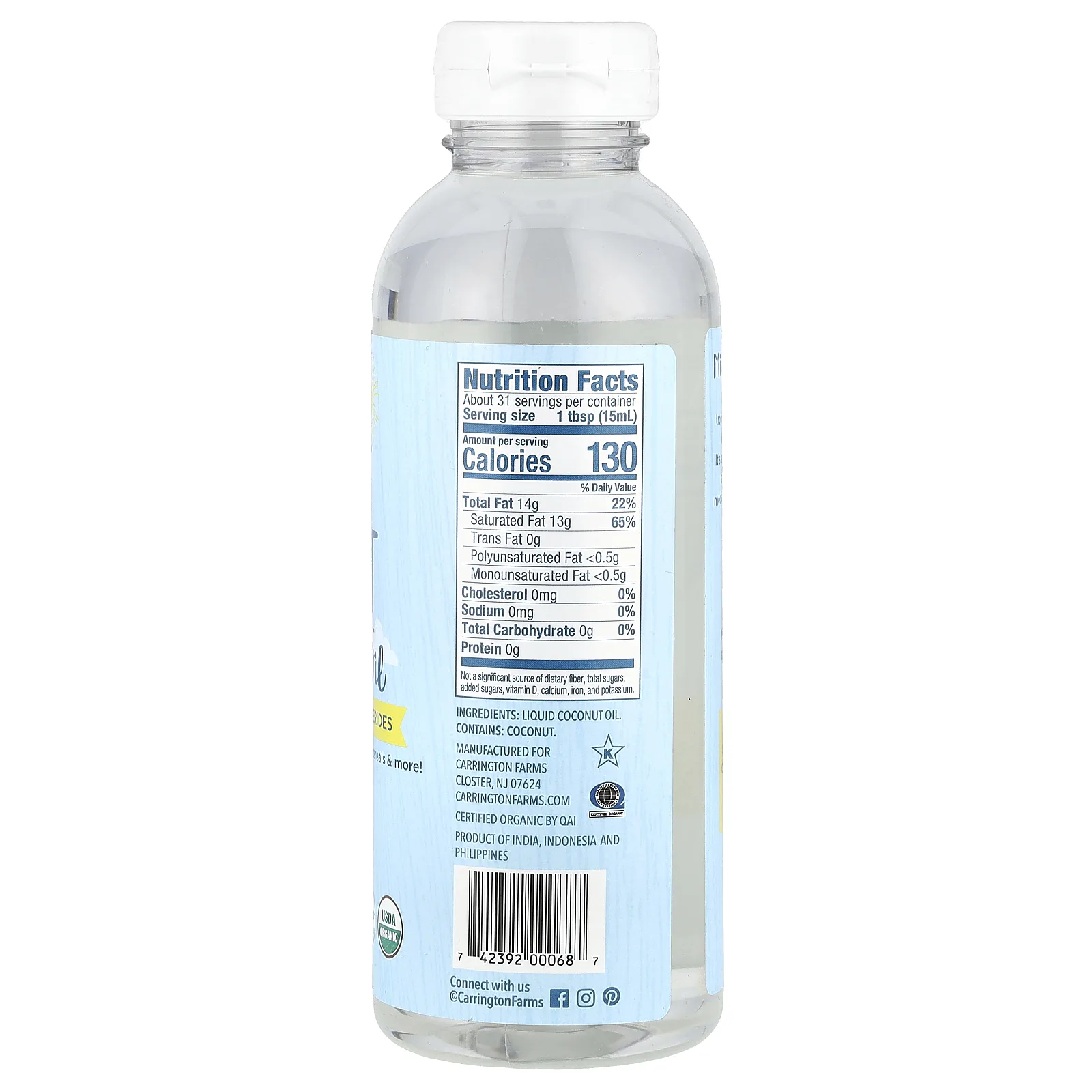 Carrington Farms, Органическое жидкое кокосовое масло со среднецепочечными триглицеридами, 473 мл (16 жидк. унц.)