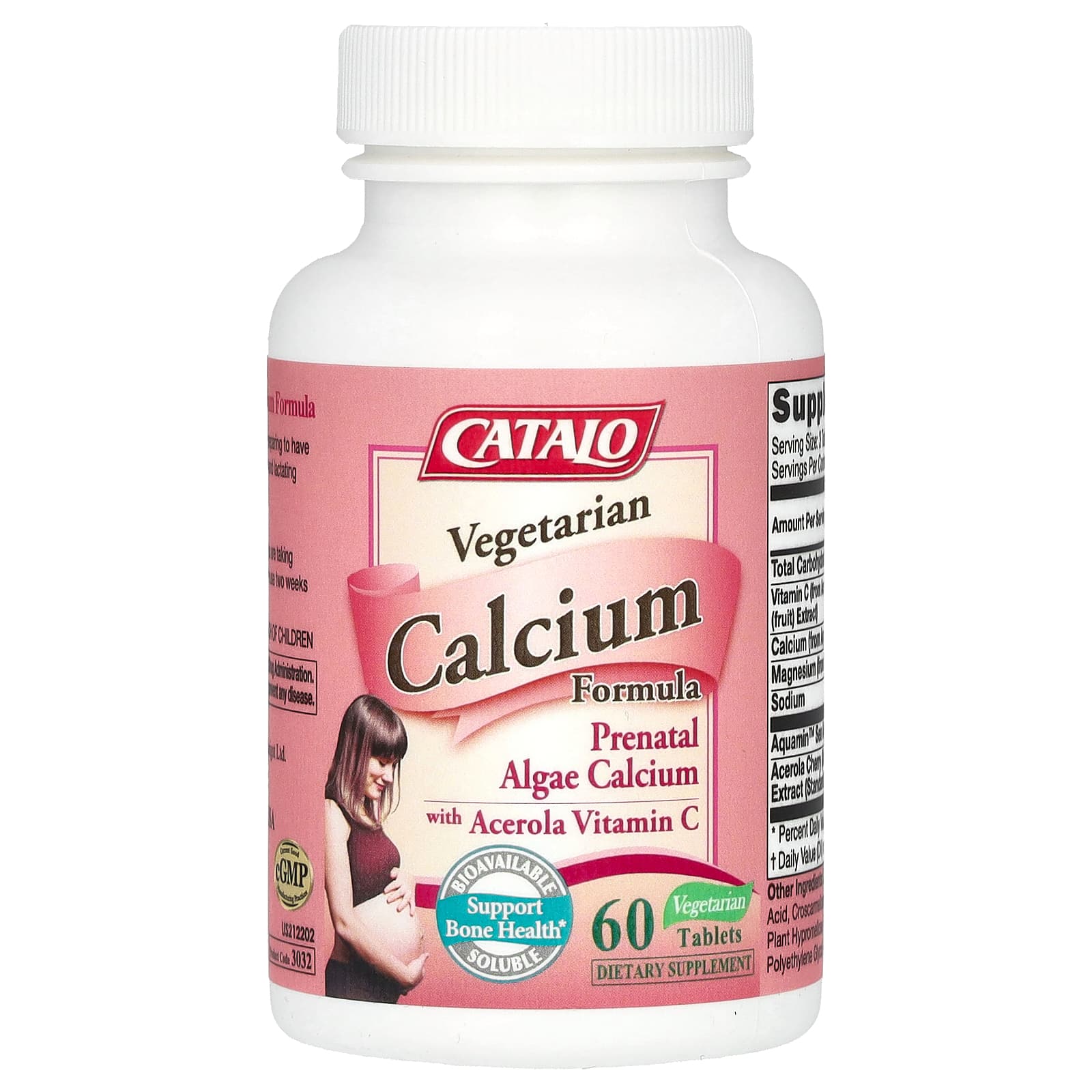 Catalo Naturals, Vegetarian Calcium Formula, пренатальный кальций из водорослей с ацеролой и витамином C, 60 вегетарианских таблеток
