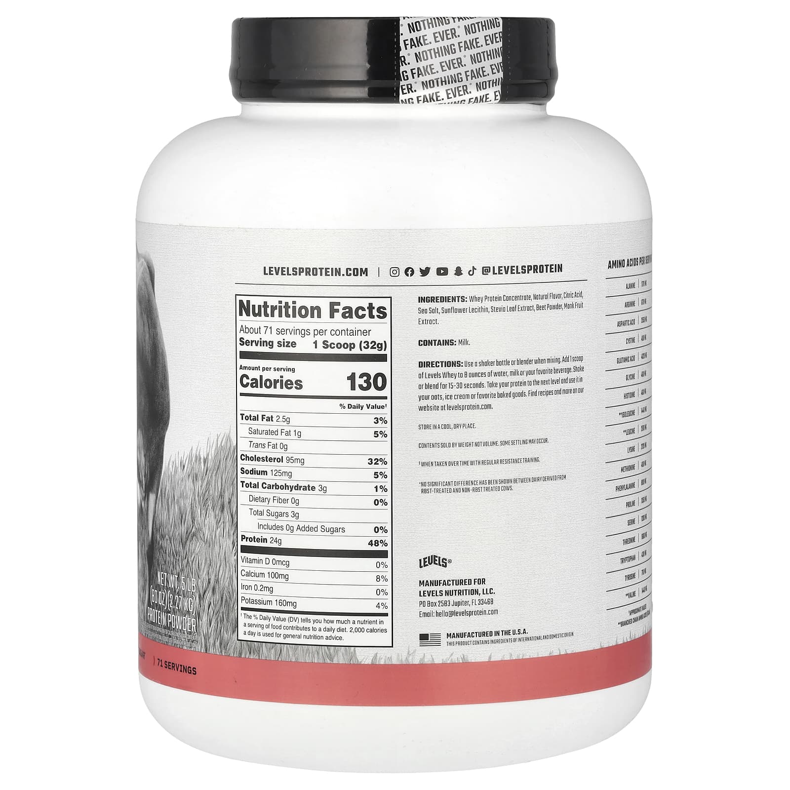 Levels, Порошок из сывороточного протеина от травяного откорма, со вкусом клубники, 2,27 кг (5 фунтов)