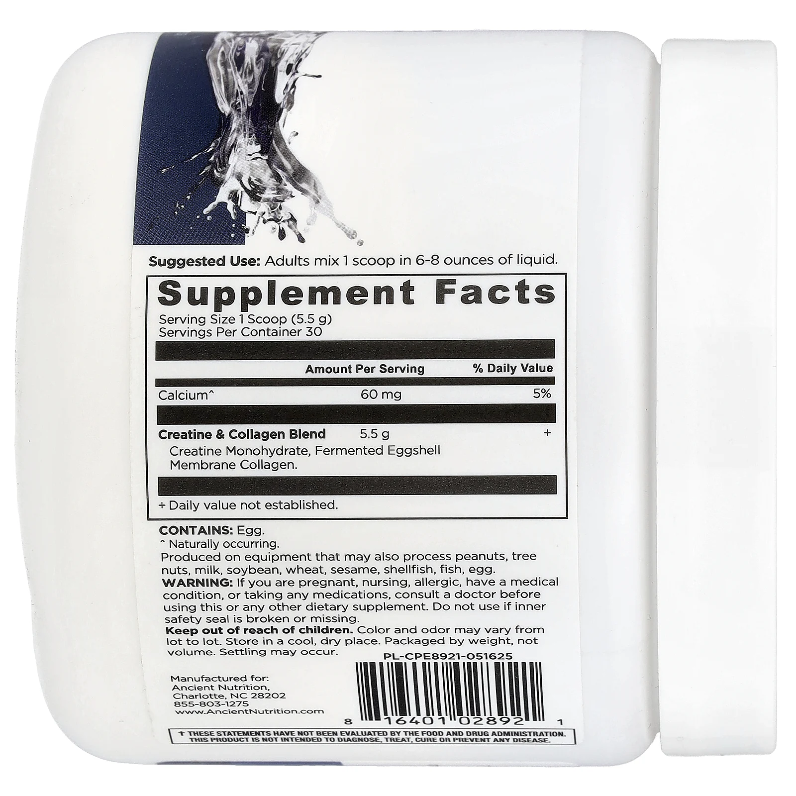 Ancient Nutrition, креатин с коллагеном, без добавок, 165 г (5,8 унции)