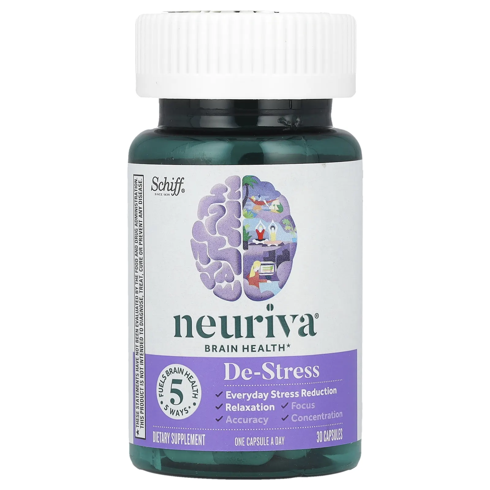 Schiff, Neuriva Brain Performance, De-Stress, 30 вегетарианских капсул