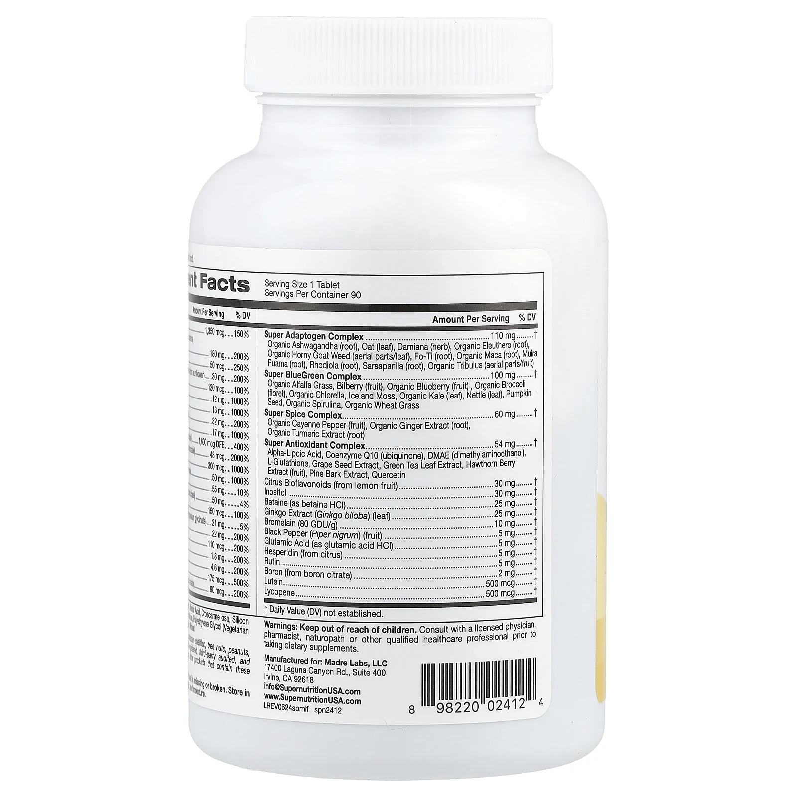 Super Nutrition, SimplyOne®, мультивитамины для мужчин с суперадаптогенами, зеленью, специями и антиоксидантами, без железа, 90 таблеток