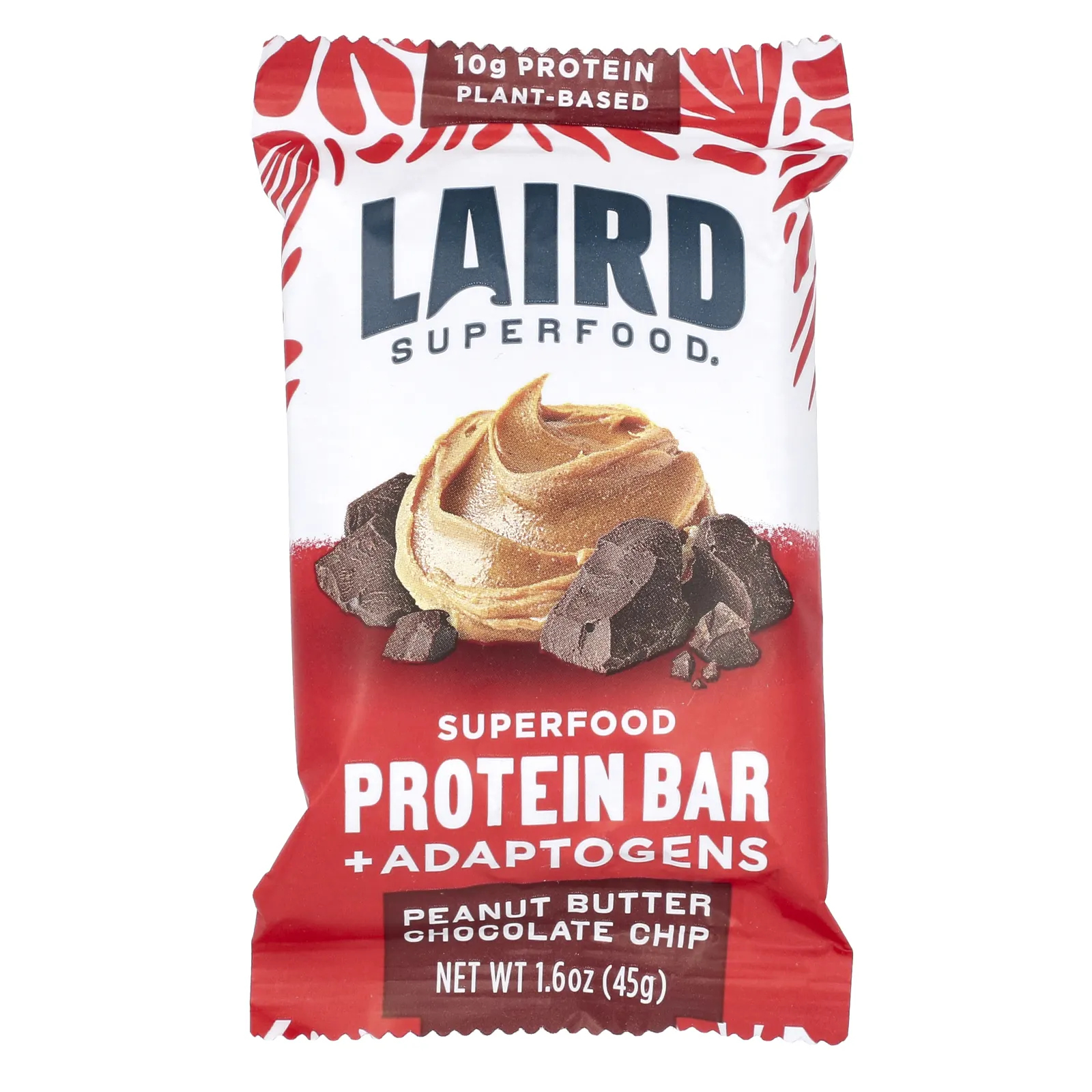 Laird Superfood, Протеиновый батончик + адаптогены, арахисовая паста с шоколадной крошкой, 10 батончиков по 45 г (1,6 унции)