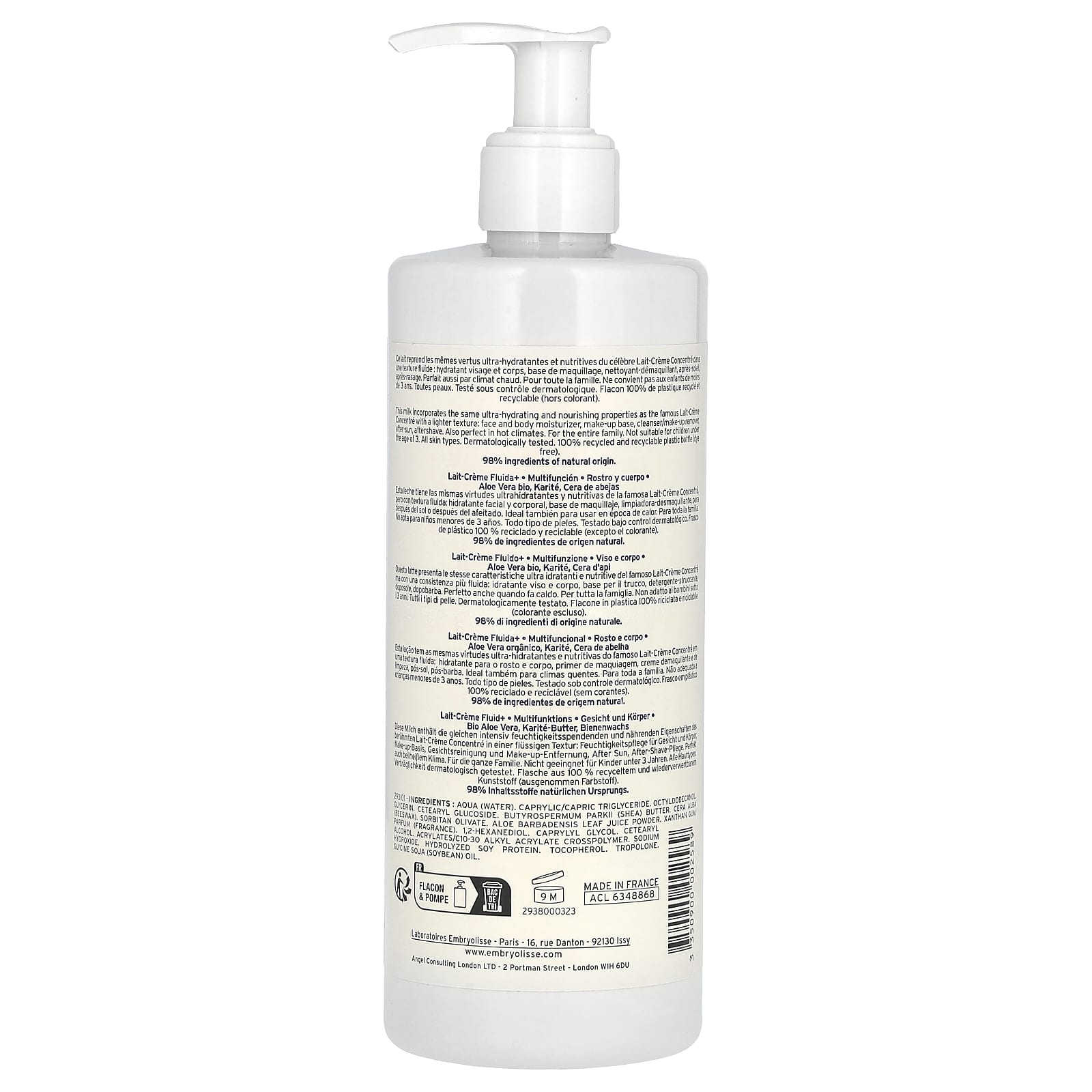 Embryolisse, Lait Creme Fluid+, многофункциональное увлажняющее средство, 400 мл (13,52 жидк. унции)